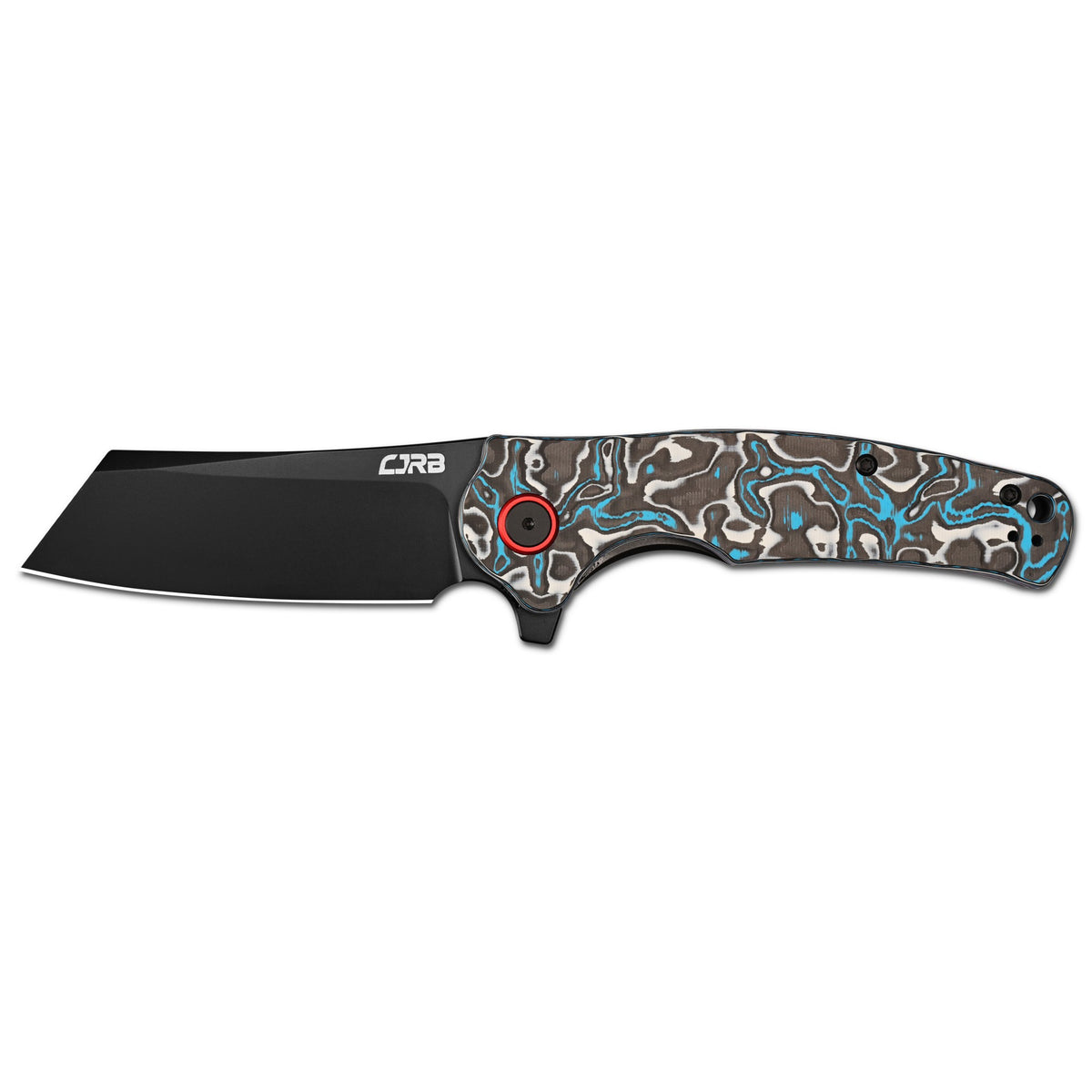 CJRB Crag Flipper & Liner Lock Folding Knife Blue & White Fat Carbon Handle (3.43'' 14C28N Steel Black PVD Coating Blade) J1904-BWCF (Exclusive)
