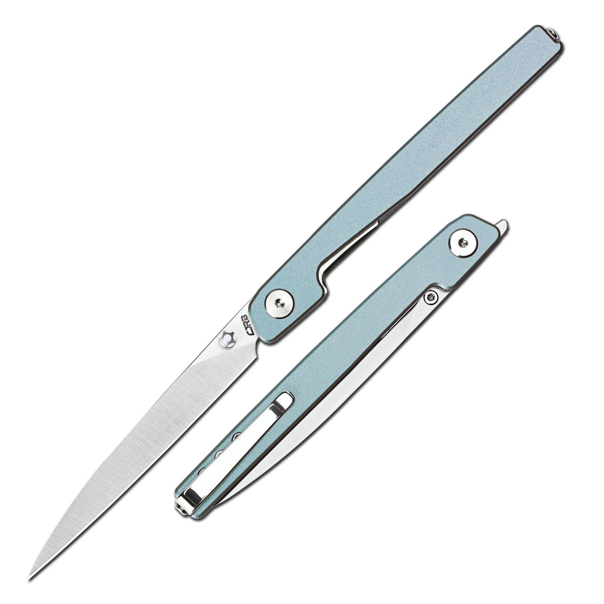 CJRB Lanky Thumb Stud & Liner Lock Knife Light Blue Aluminum Handle (3.58'' Sandvik 14C28N Sand Polish Blade) J1965-PBU