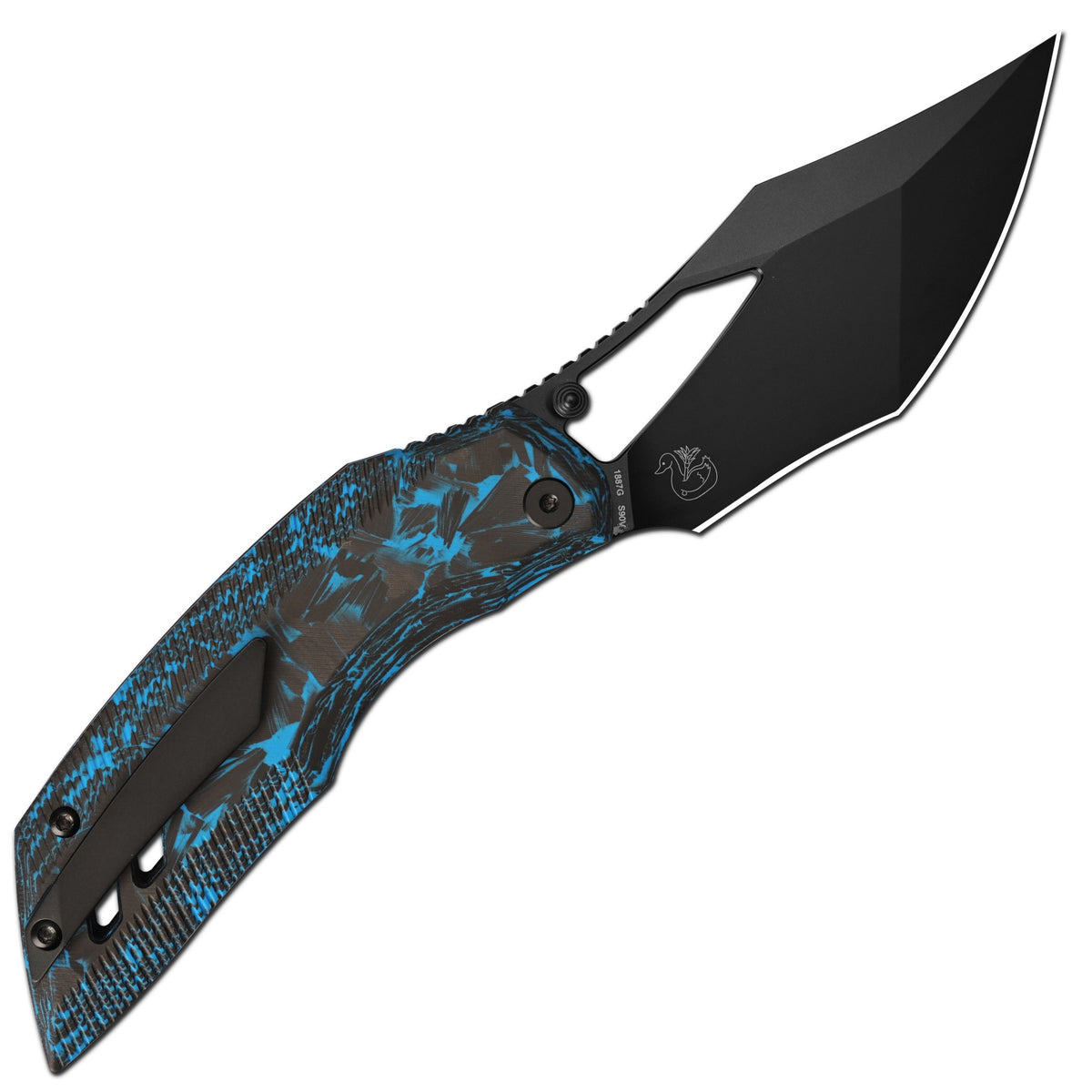 Artisan Cutlery Dark Wing Thumb Hole & Front Flipper Top Liner Lock EDC Knife Carbon Fiber(Glow in the dark) Handle(3.63'' CPM S90V Black PVD Coating Blade ) 1887G-GDBU