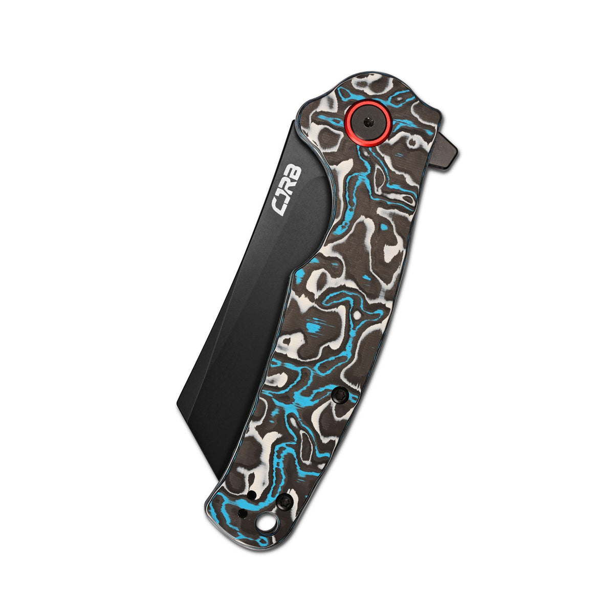 CJRB Crag Flipper & Liner Lock Folding Knife Blue & White Fat Carbon Handle (3.43'' 14C28N Steel Black PVD Coating Blade) J1904-BWCF (Exclusive)