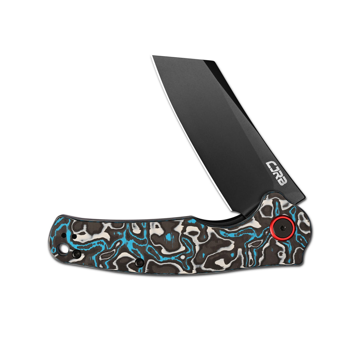CJRB Crag Flipper & Liner Lock Folding Knife Blue & White Fat Carbon Handle (3.43'' 14C28N Steel Black PVD Coating Blade) J1904-BWCF (Exclusive)