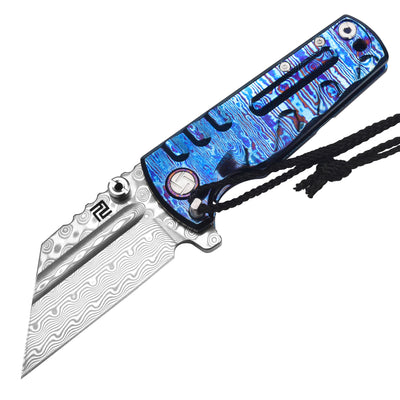 Artisan Cutlery Proponent ATZ-1820GSD Damascus Blade Titanium Damascus Handle Folding Knives