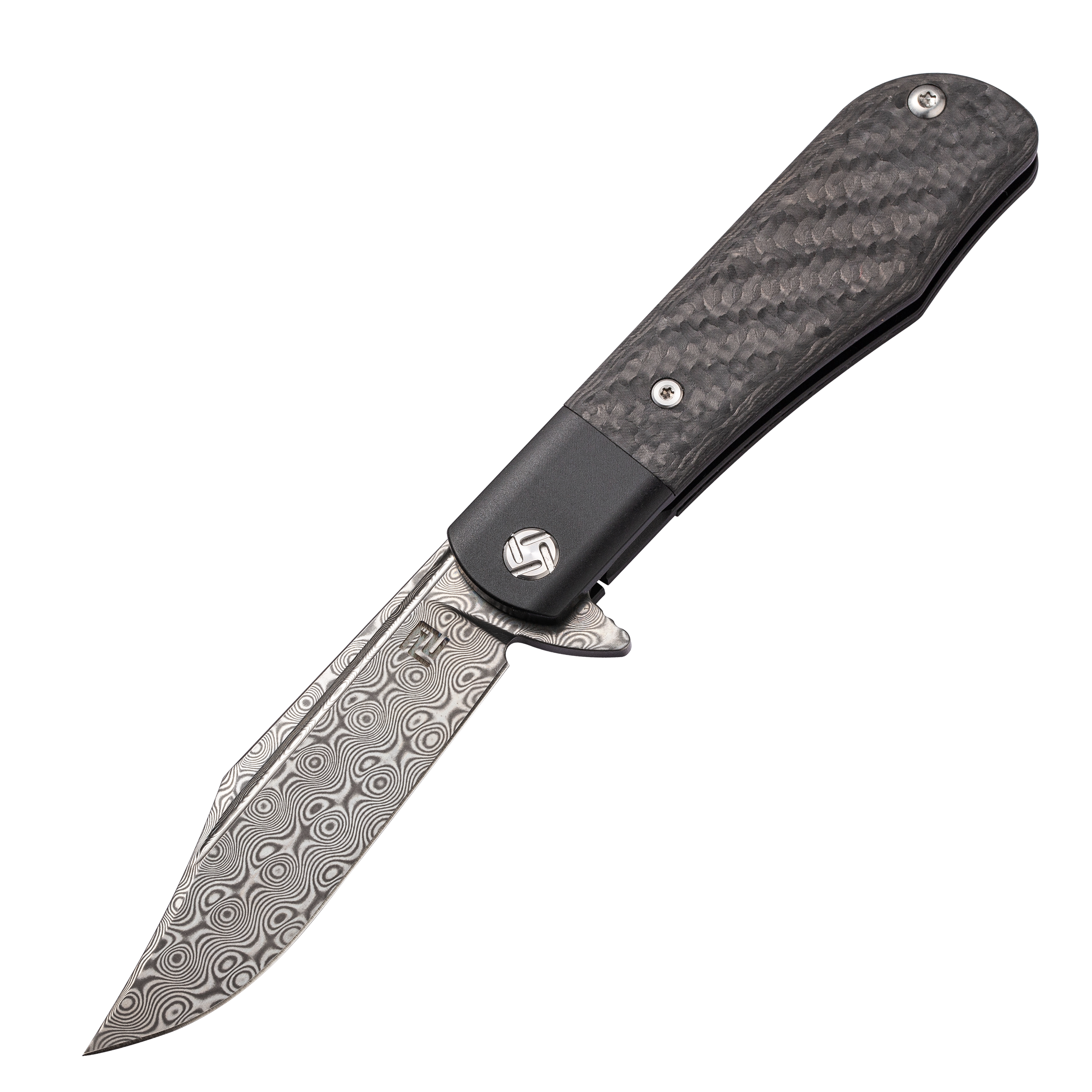 Artisan Cutlery Hyperion ATZ-1834GSD Damascus Blade Titanium and Carbon Fiber Handle Folding Knives