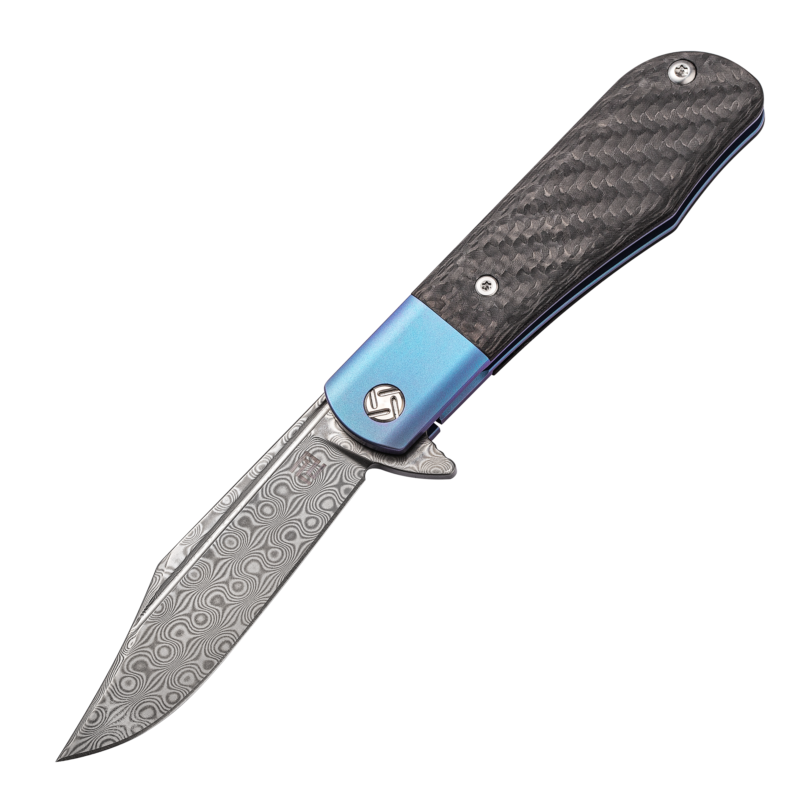 Artisan Cutlery Hyperion ATZ-1834GSD Damascus Blade Titanium and Carbon Fiber Handle Folding Knives