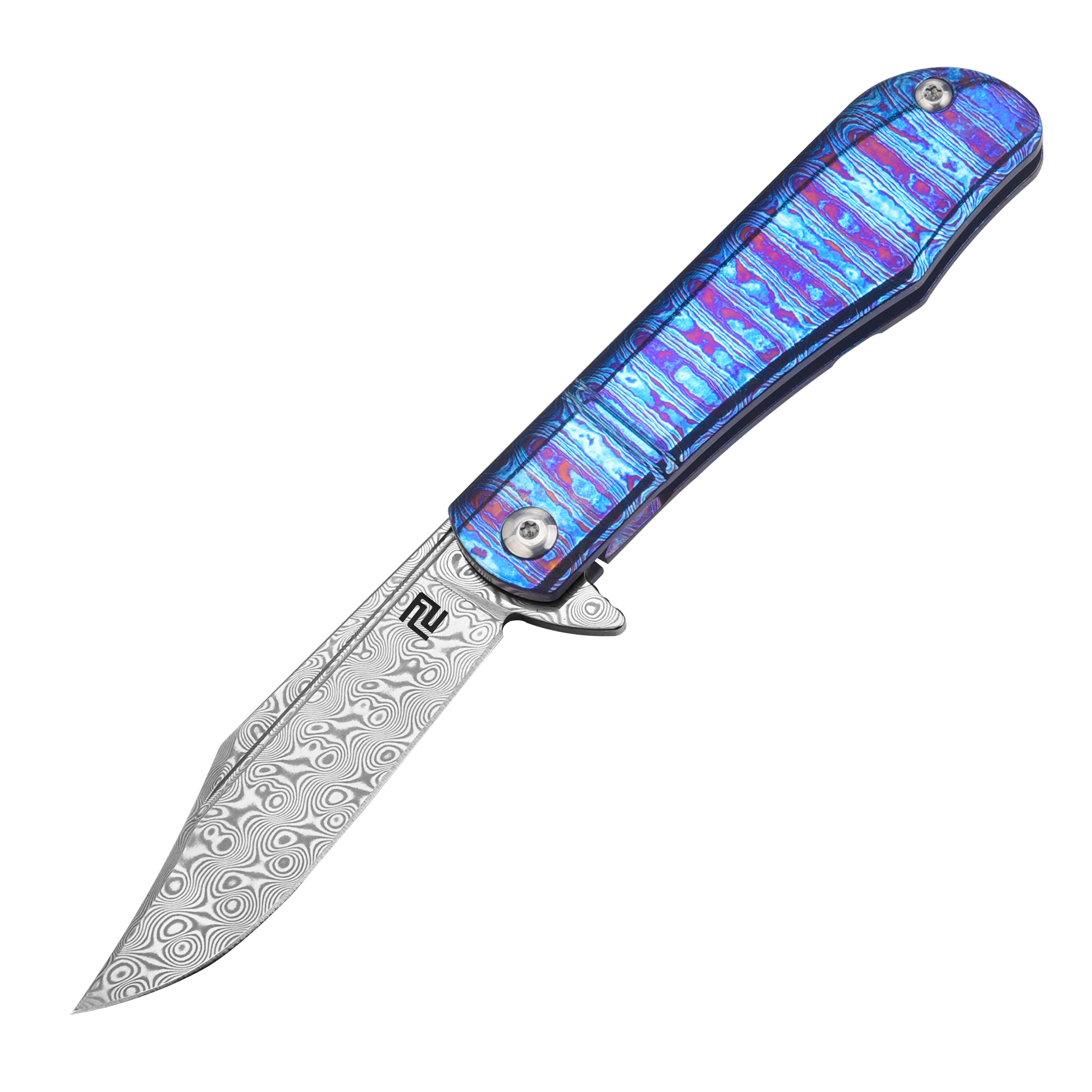 Artisan Cutlery Hyperion ATZ-1834GSD Damascus Blade Titanium Damascus Handle Folding Knives