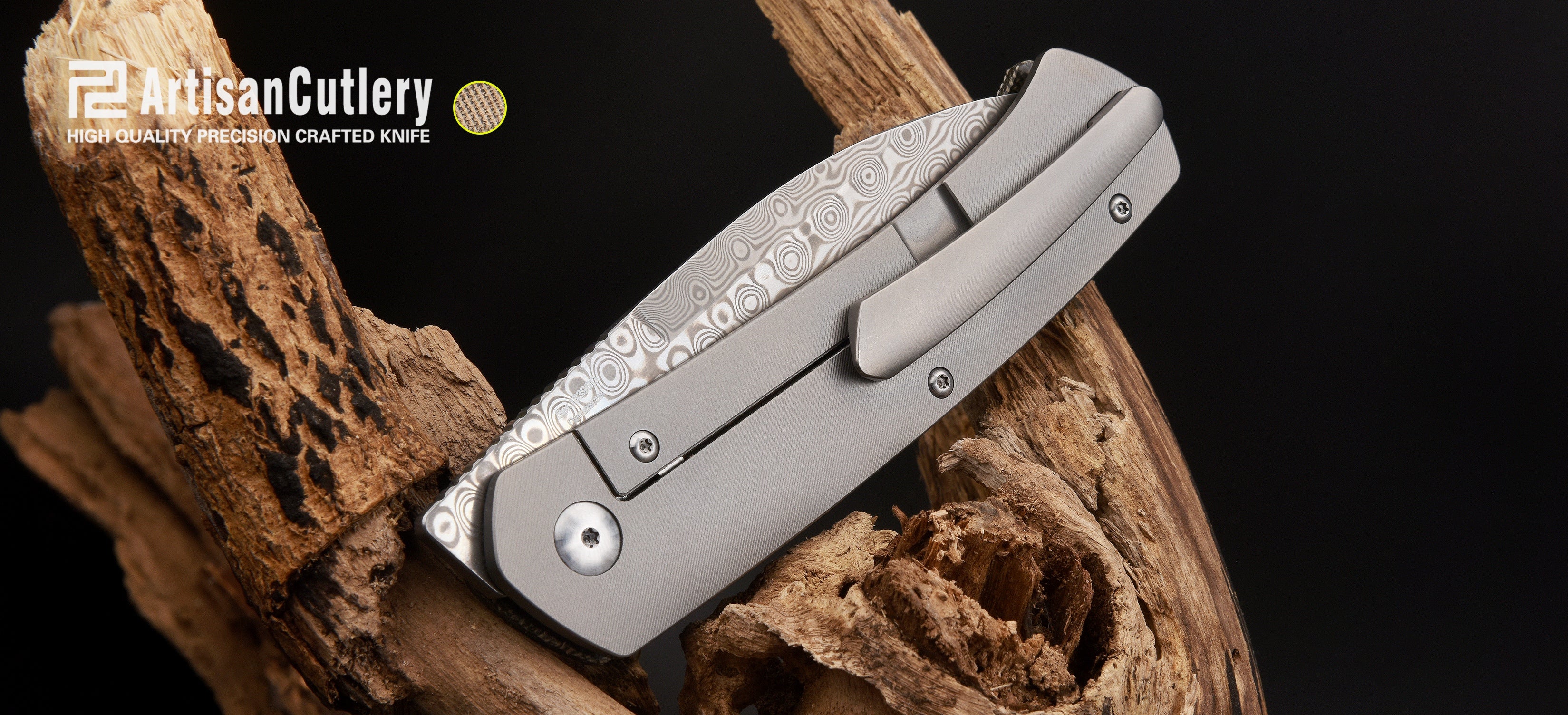 Artisan Cutlery Centauri ATZ-1839GD Damascus Blade Micarta and Titanium Handle Folding Knives