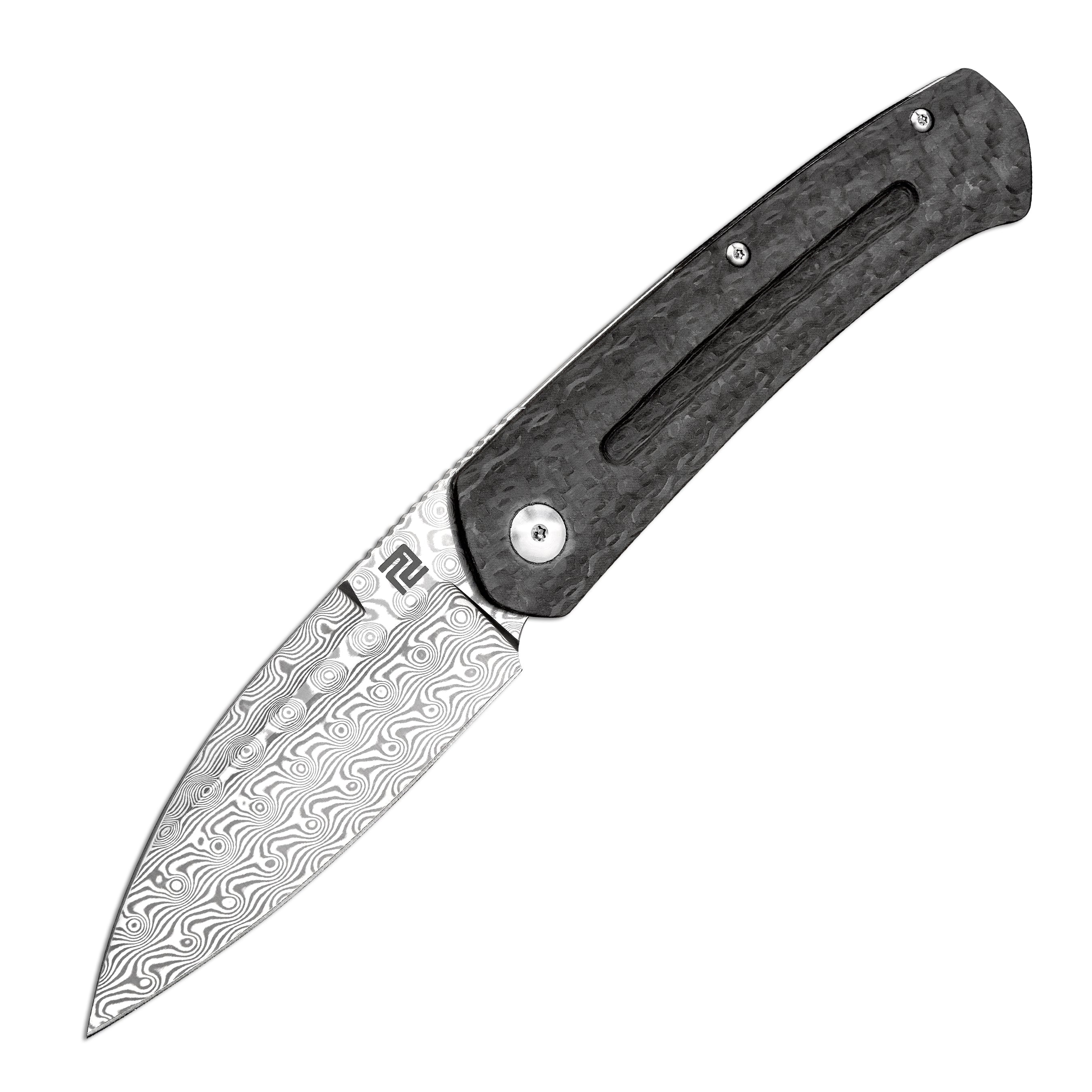 Artisan Cutlery Centauri ATZ-1839GD Damascus Blade Carbon fiber and Titanium Handle Folding Knives