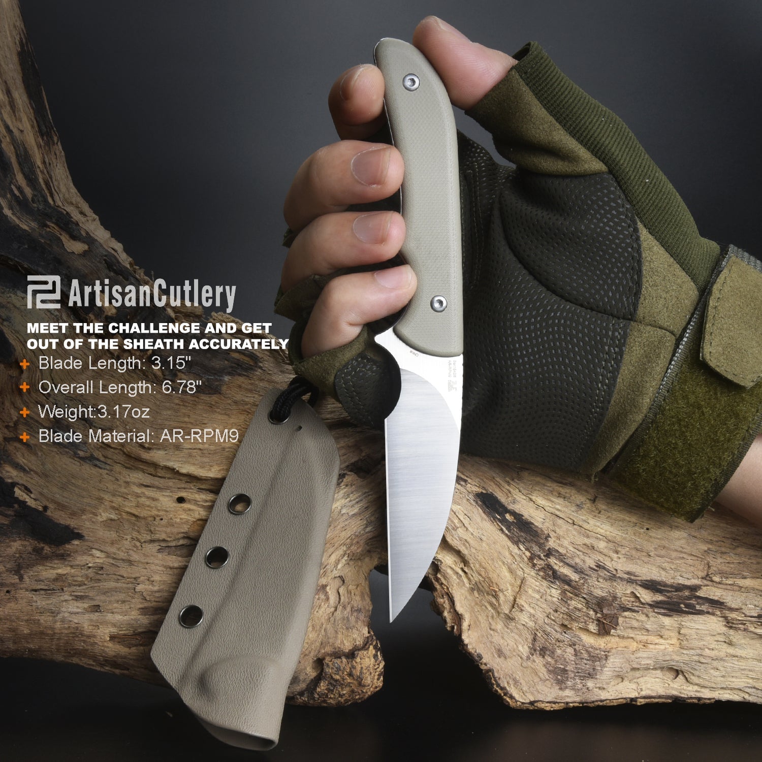 Artisan Cutlery Sea Snake ATZ-1842B  AR-RPM9 Steel Blade G10 Handle Fixed Blade Knives - Desert (1842B-DE)