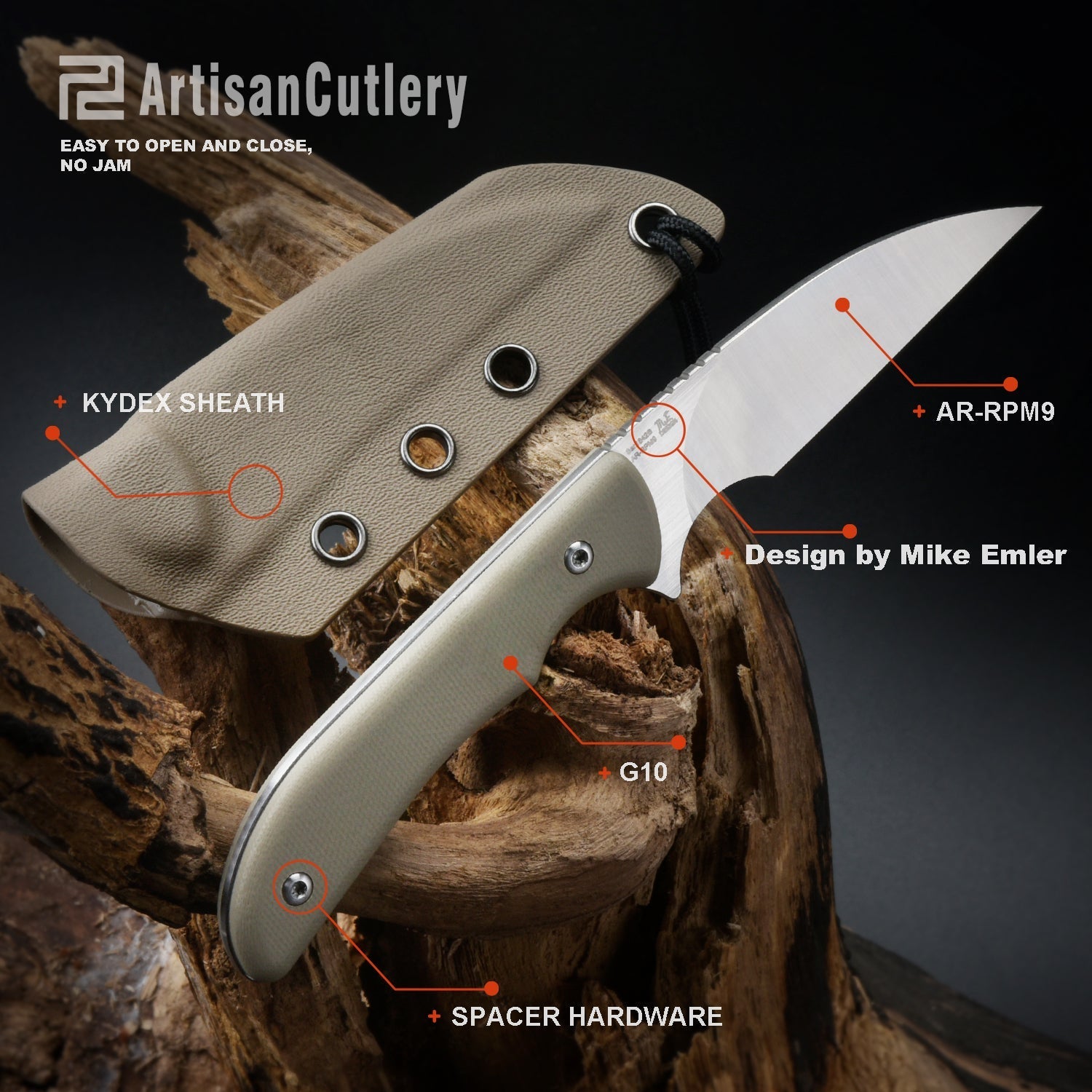 Artisan Cutlery Sea Snake ATZ-1842B  AR-RPM9 Steel Blade G10 Handle Fixed Blade Knives - Desert (1842B-DE)