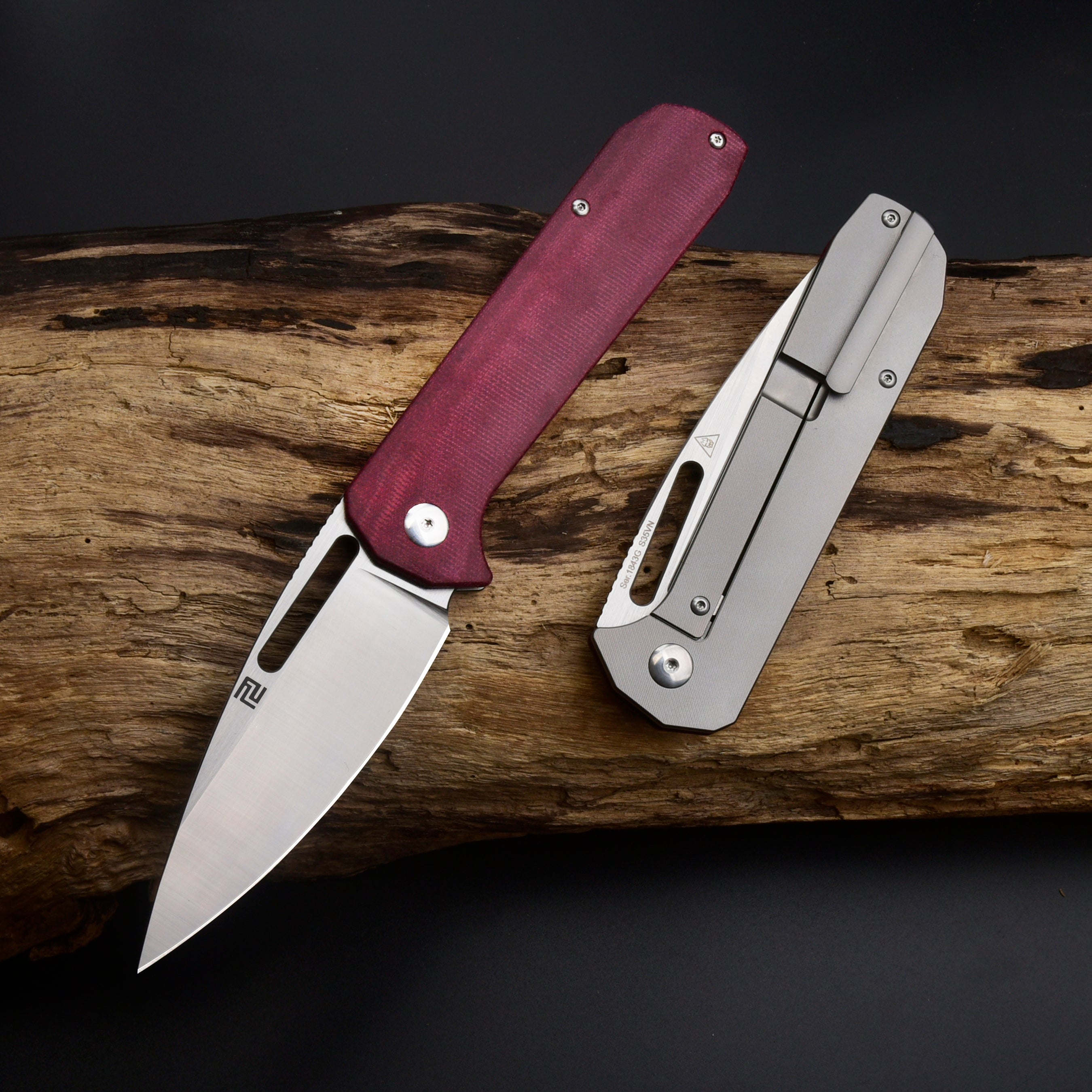 Artisan Cutlery Arion ATZ-1843G S35VN Blade Micarta and Titanium Handle Folding Knives