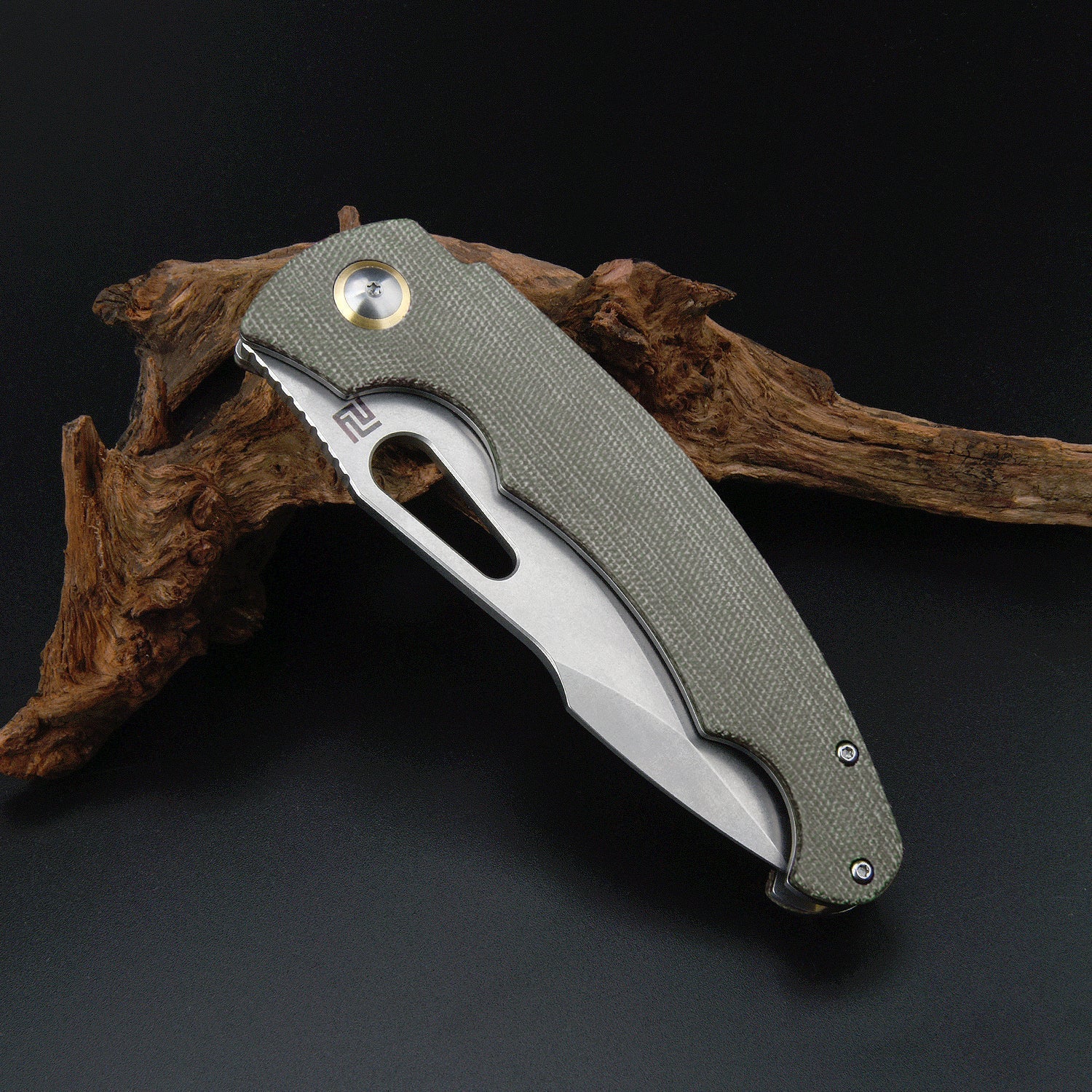 Artisan Cutlery Xcellerator ATZ-1860P AR-RPM9 Blade Micarta Handle Folding Knives - Stone Wash / Olive Green (1860P-ODG)