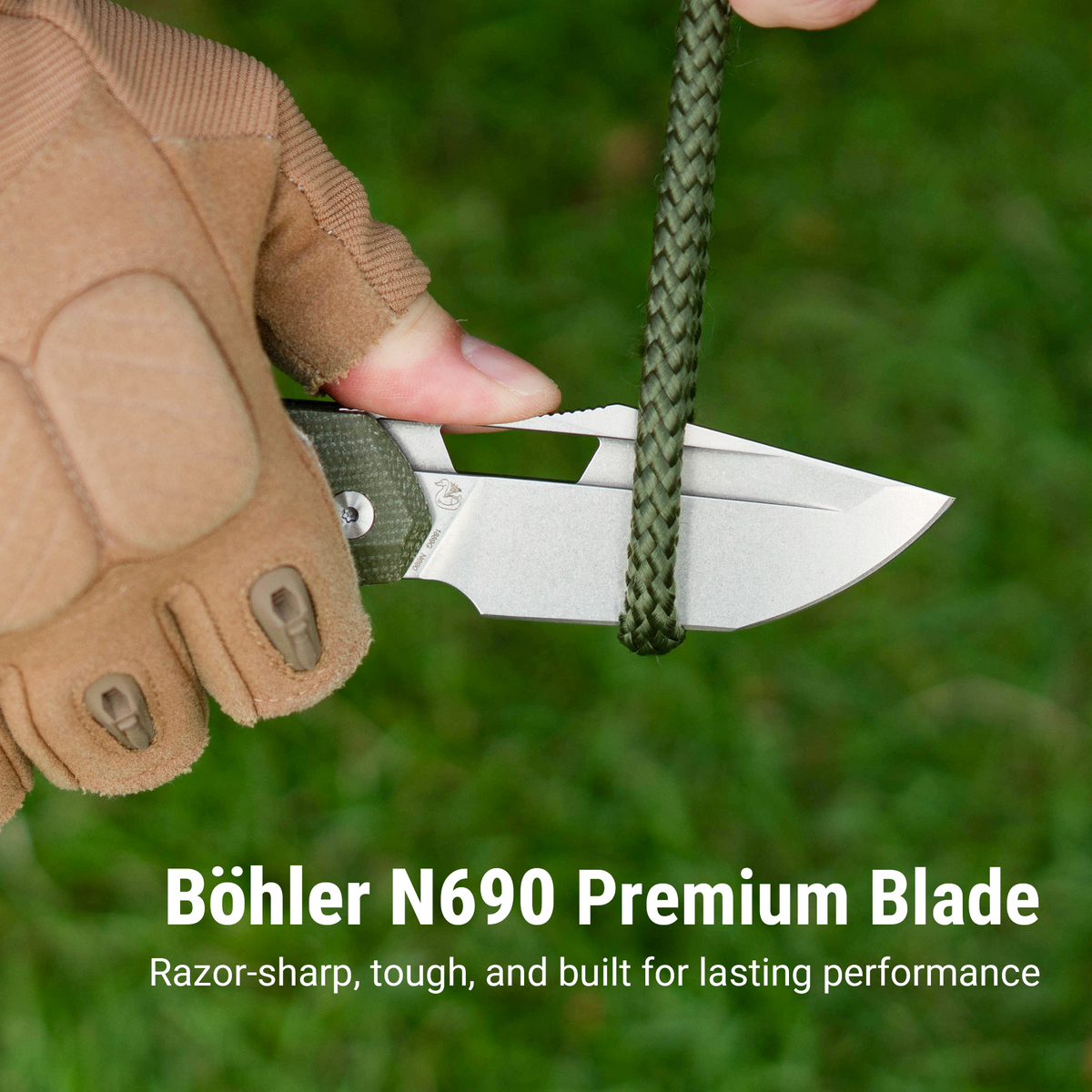 Artisan Cutlery Mousebird Thumb Hole Top Liner Lock EDC Knife Micarta Handle (3'' N690 Stone Wash Blade ) 1889G-MGN