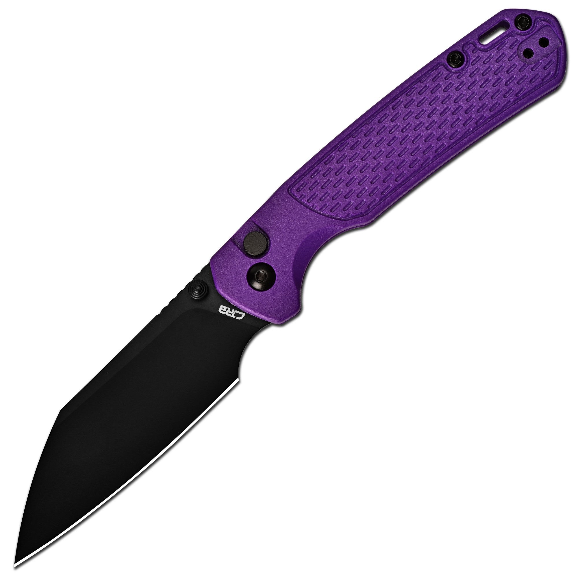 CJRB Pyrite-Light Thumb Stud & Button Lock EDC Knife Purple FRN Handle(3.34'' AR-RPM9 Black PVD Coating Blade) J1945-BPU (Exclusive)