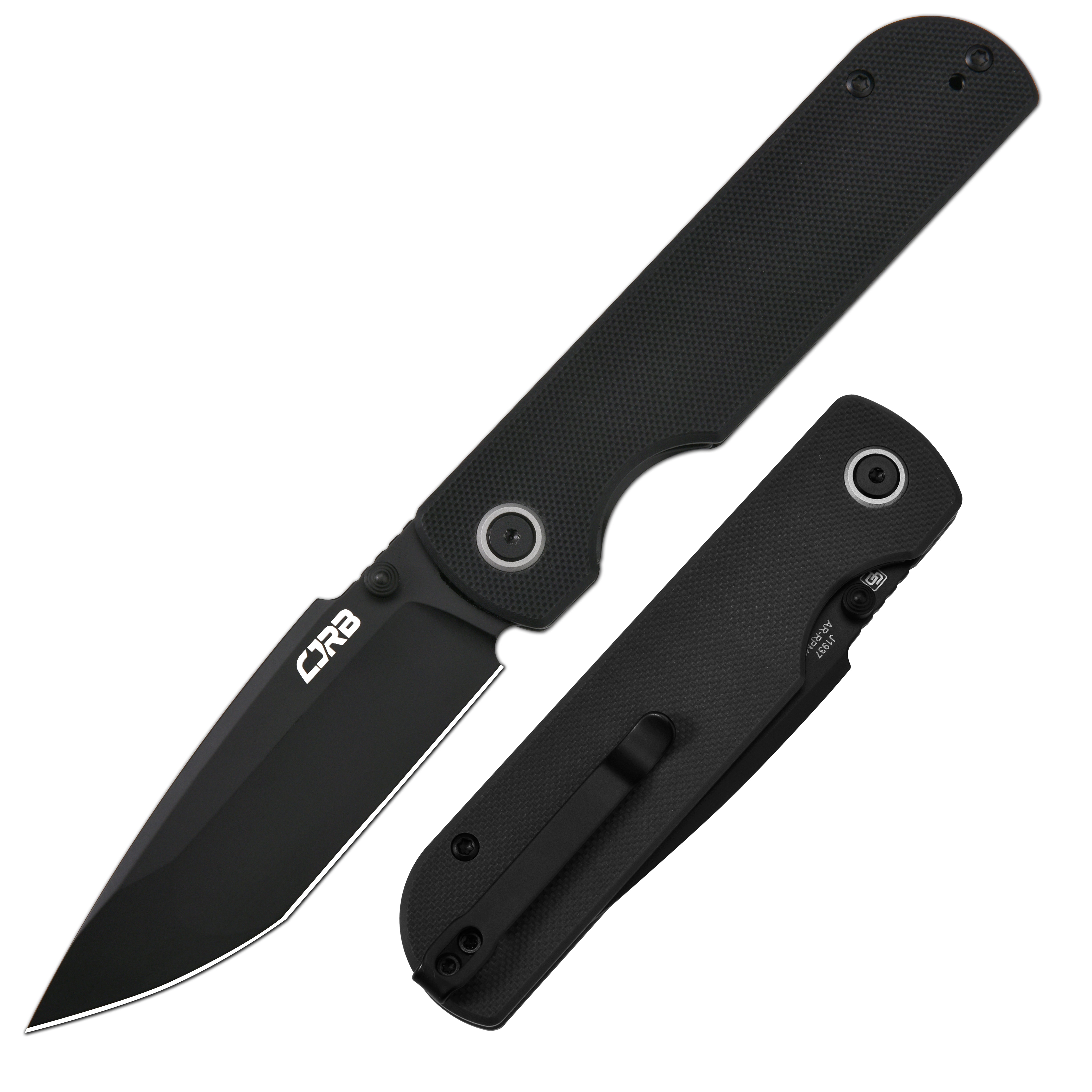 CJRB Nova J1937 AR-RPM9 Steel Blade G10 Handle Folding Knives - Black PVD / Black (J1937-BBK)