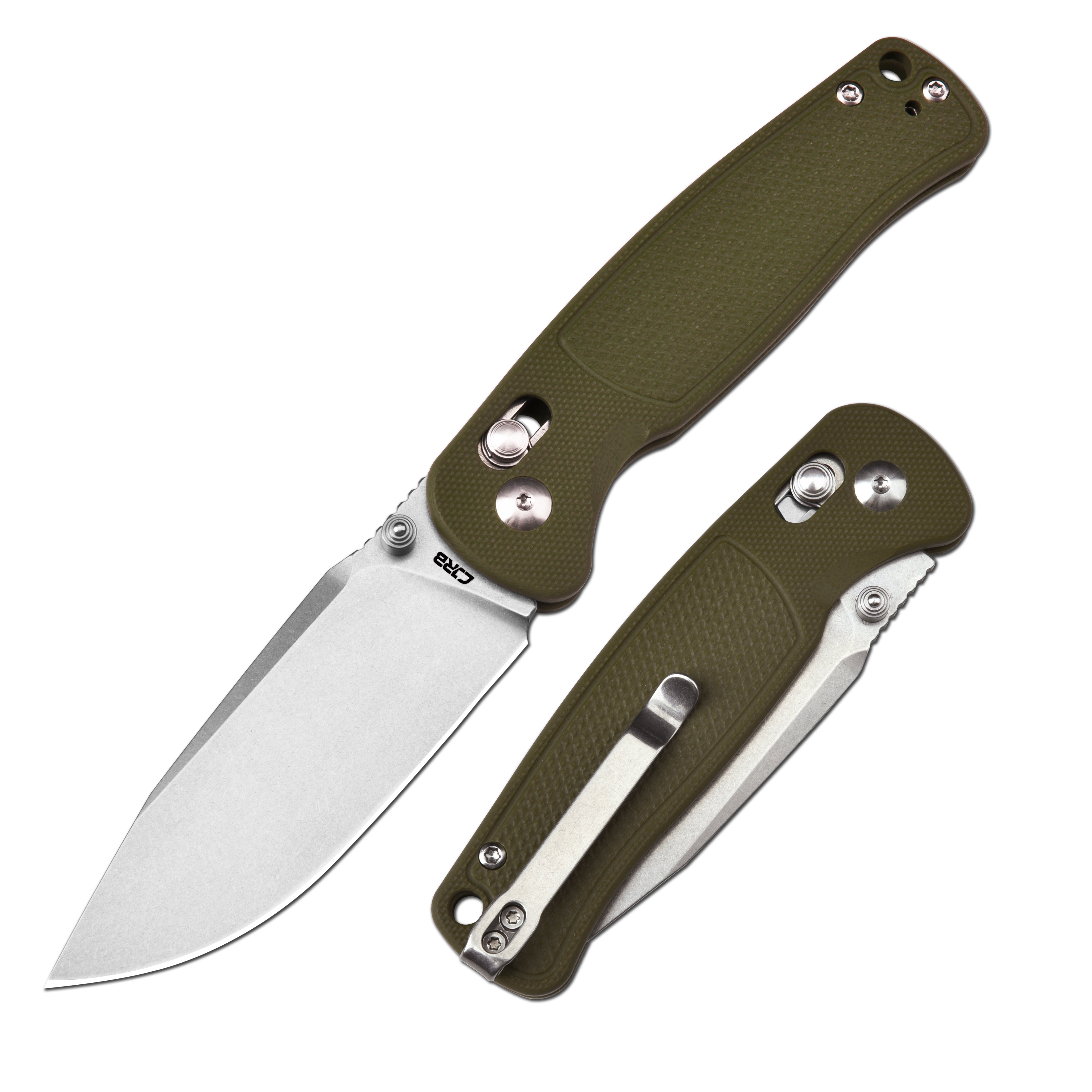 CJRB Shale J1943 AR-RPM9 Steel Blade G10 Handle Folding Knives - Stone Wash / Green G10 (J1943-GN)
