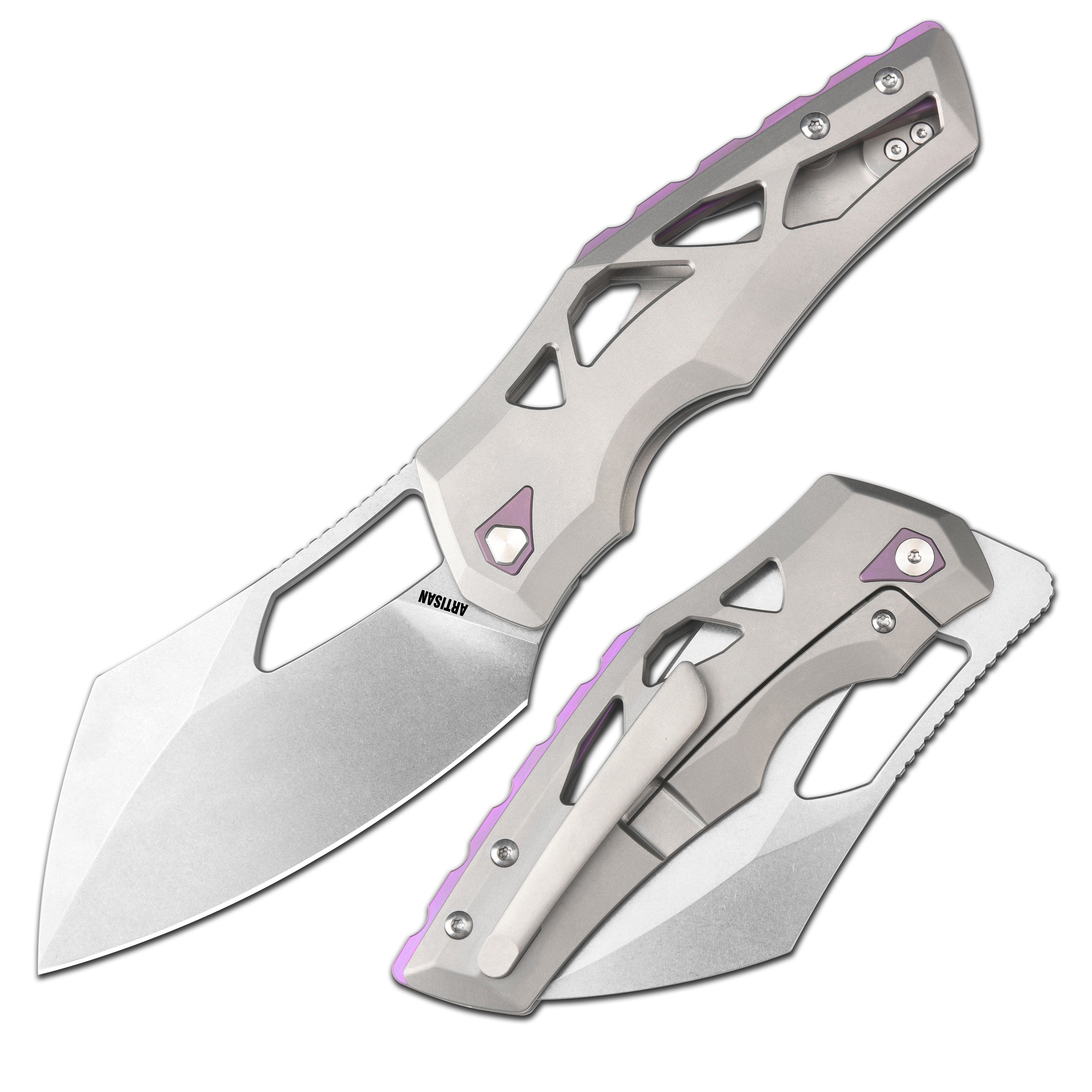Artisan Cutlery Tortoise 1884G S35VN Steel Blade Titanium Handle Folding Knives