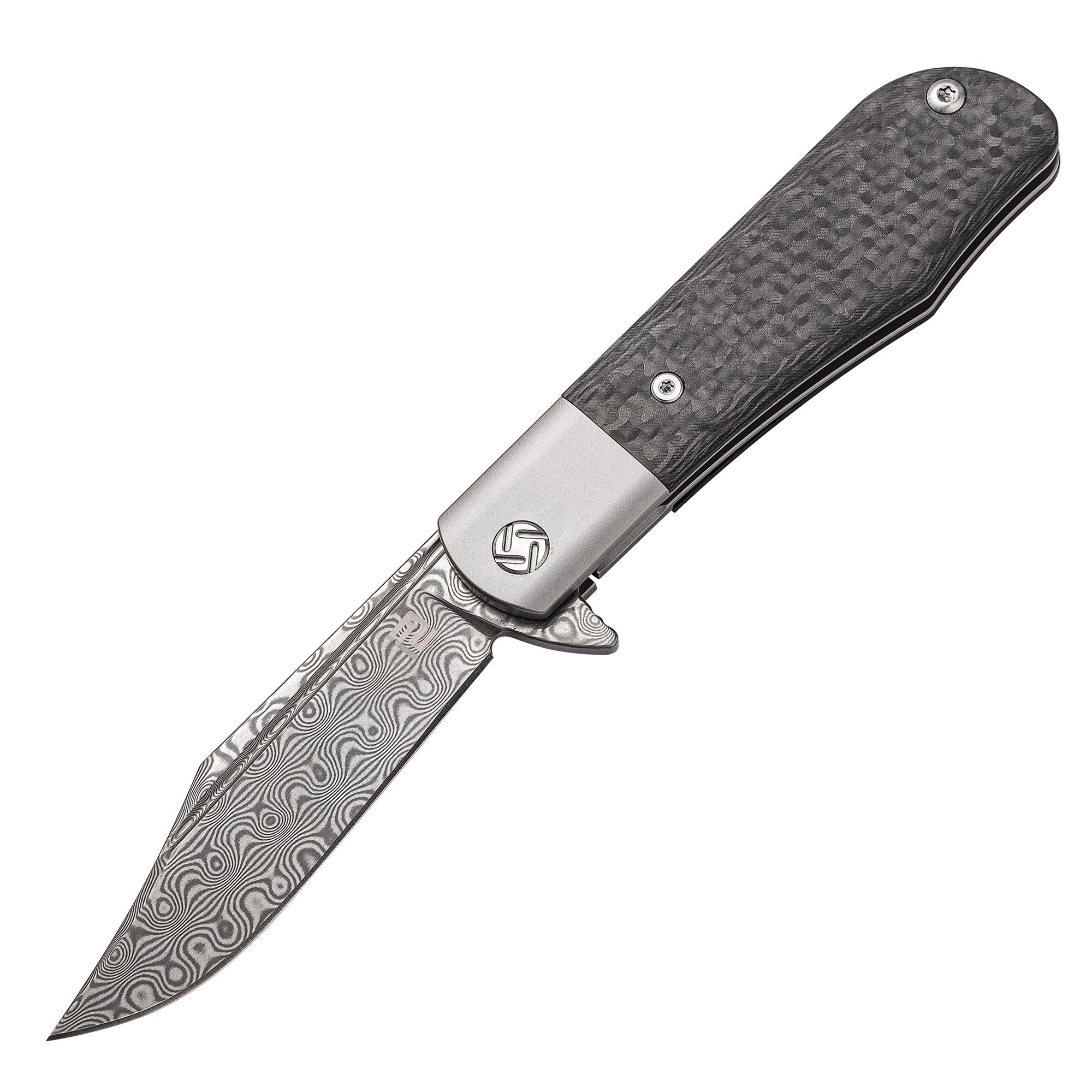 Artisan Cutlery Hyperion ATZ-1834GSD Damascus Blade Titanium and Carbon Fiber Handle Folding Knives