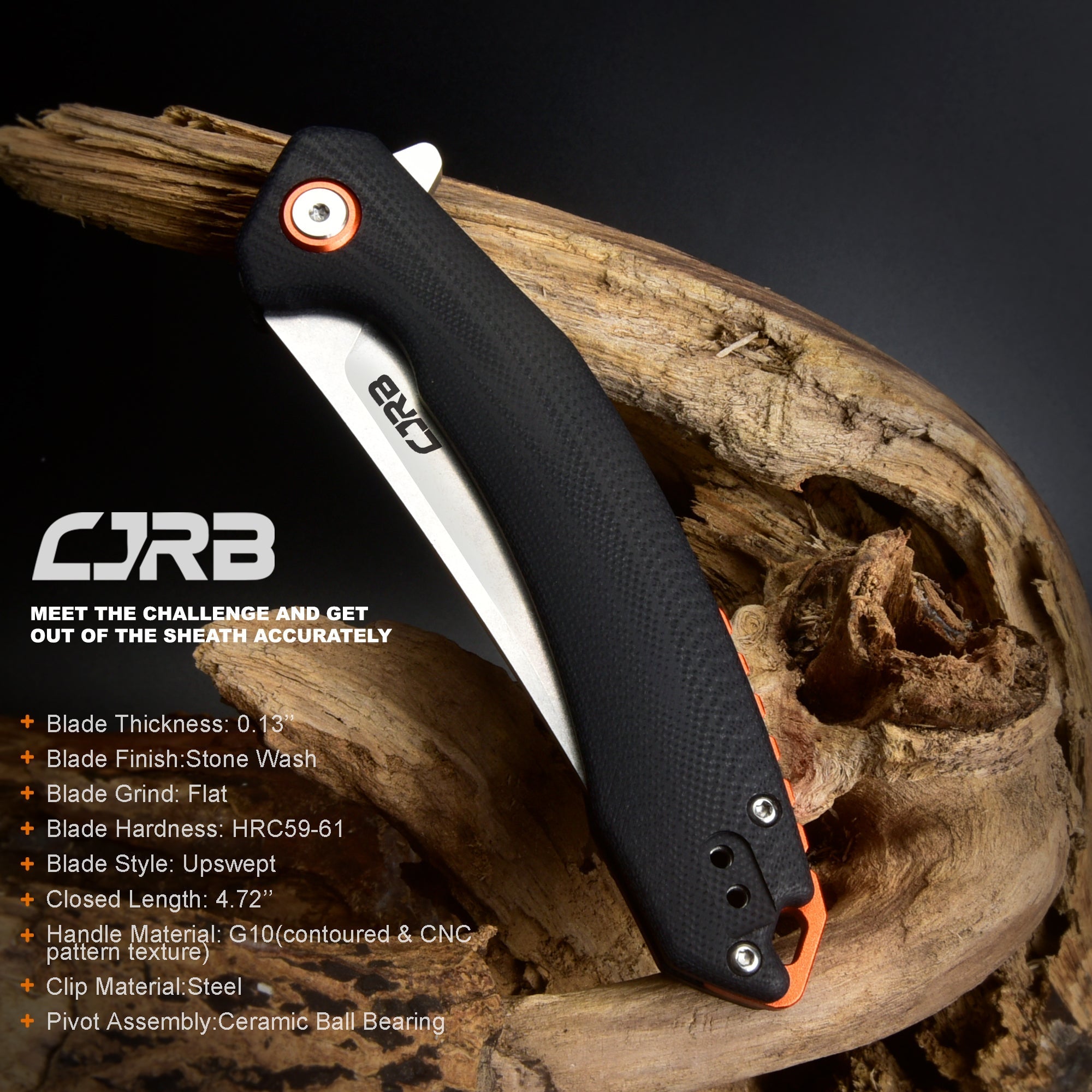 Cjrb Gobi J1906 AR-RPM9 Blade G10(Contoured & Cnc Pattern Texture) Handle Folding Knives - Black (J1906-BKC)