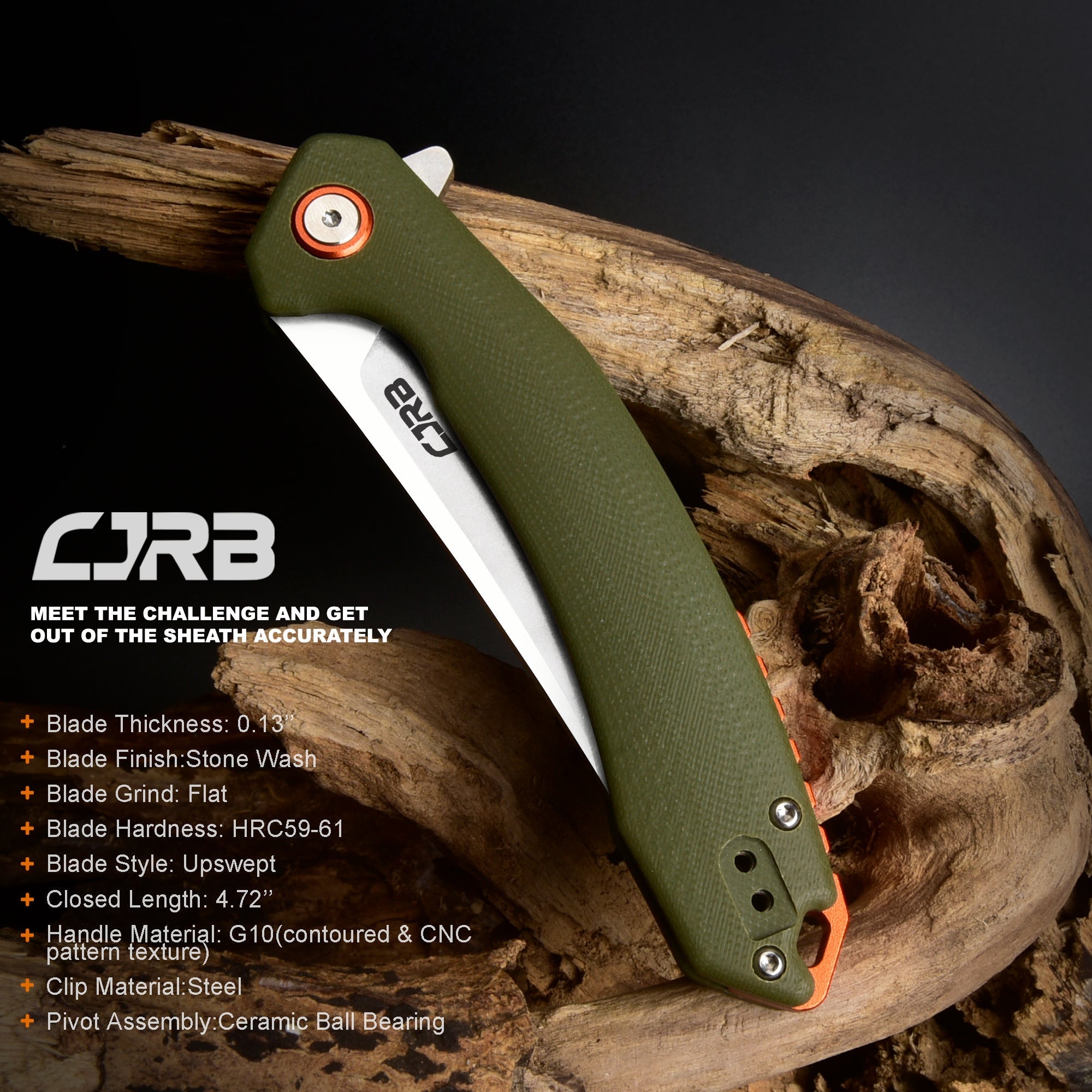 Cjrb Gobi J1906 AR-RPM9 Blade G10(Contoured & Cnc Pattern Texture) Handle Folding Knives - Green (J1906-GNC)