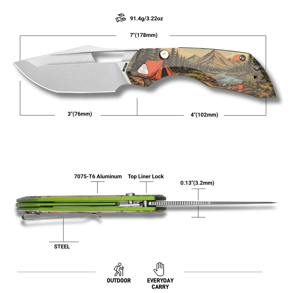 Artisan Cutlery Mousebird Thumb Hole Top Liner Lock EDC Knife 7075-T6 Aluminum Handle Titanium Clip(3'' N690 Stone Wash Blade ) 1889G-SAL (Exclusive)