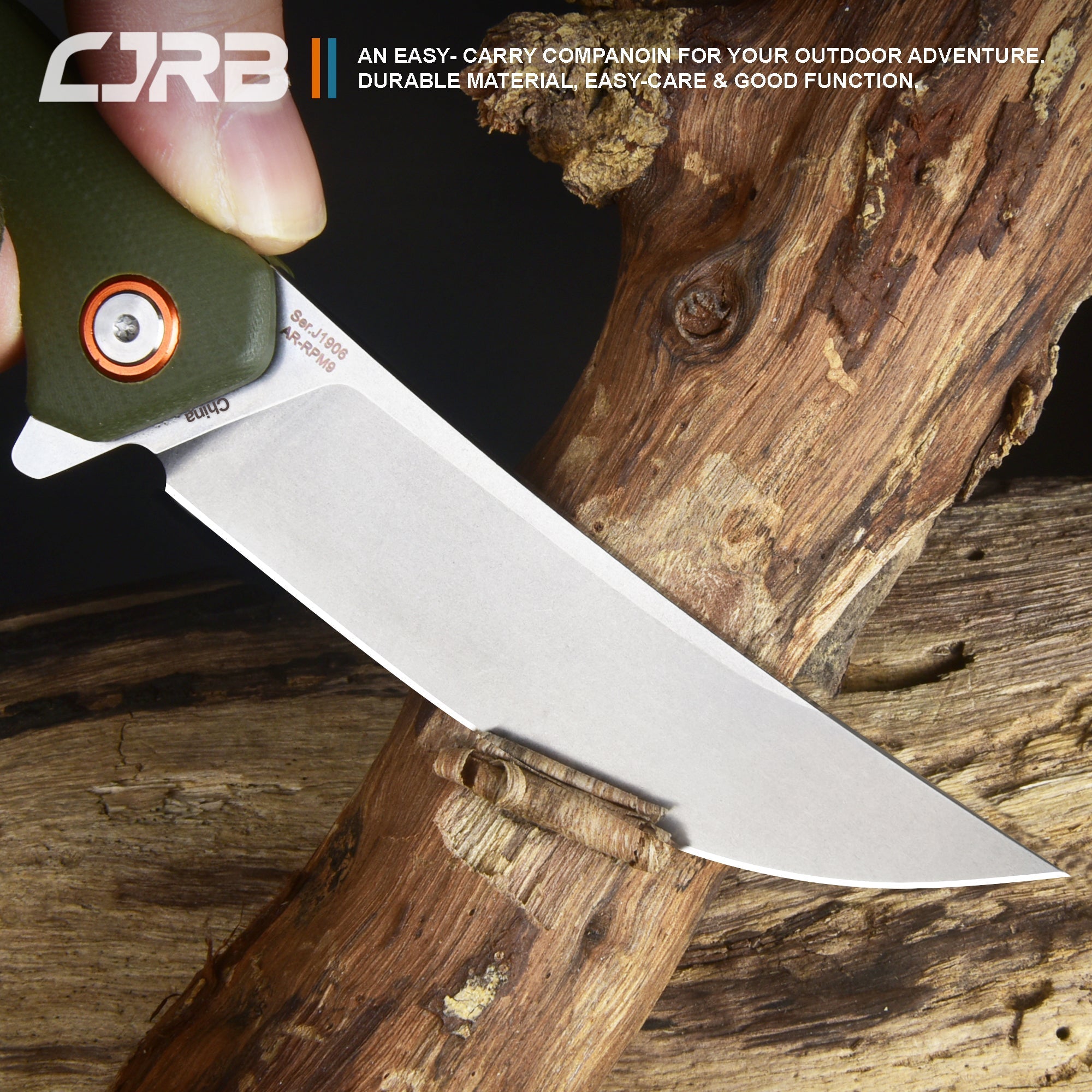 Cjrb Gobi J1906 AR-RPM9 Blade G10(Contoured & Cnc Pattern Texture) Handle Folding Knives - Green (J1906-GNC)