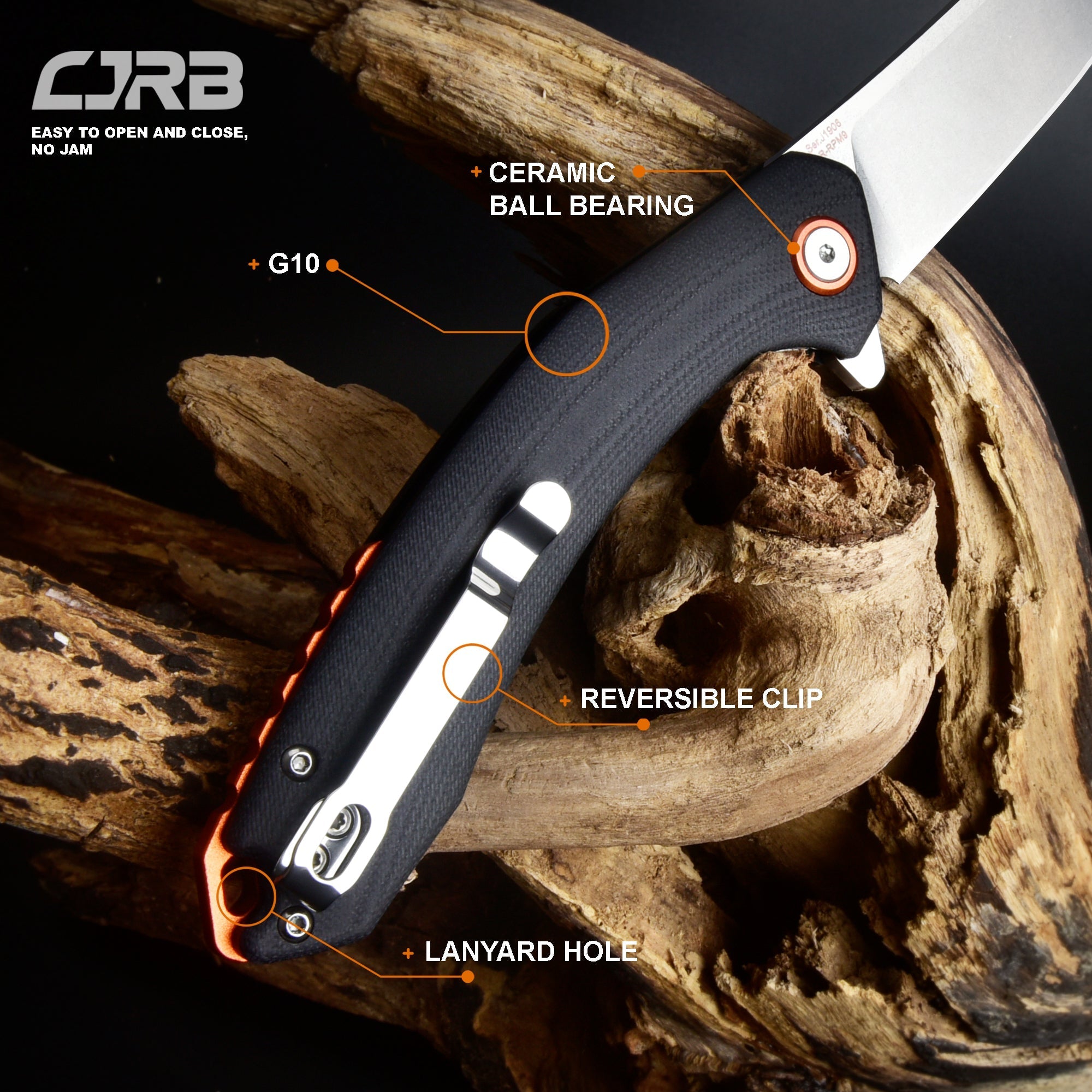 Cjrb Gobi J1906 AR-RPM9 Blade G10(Contoured & Cnc Pattern Texture) Handle Folding Knives - Black (J1906-BKC)