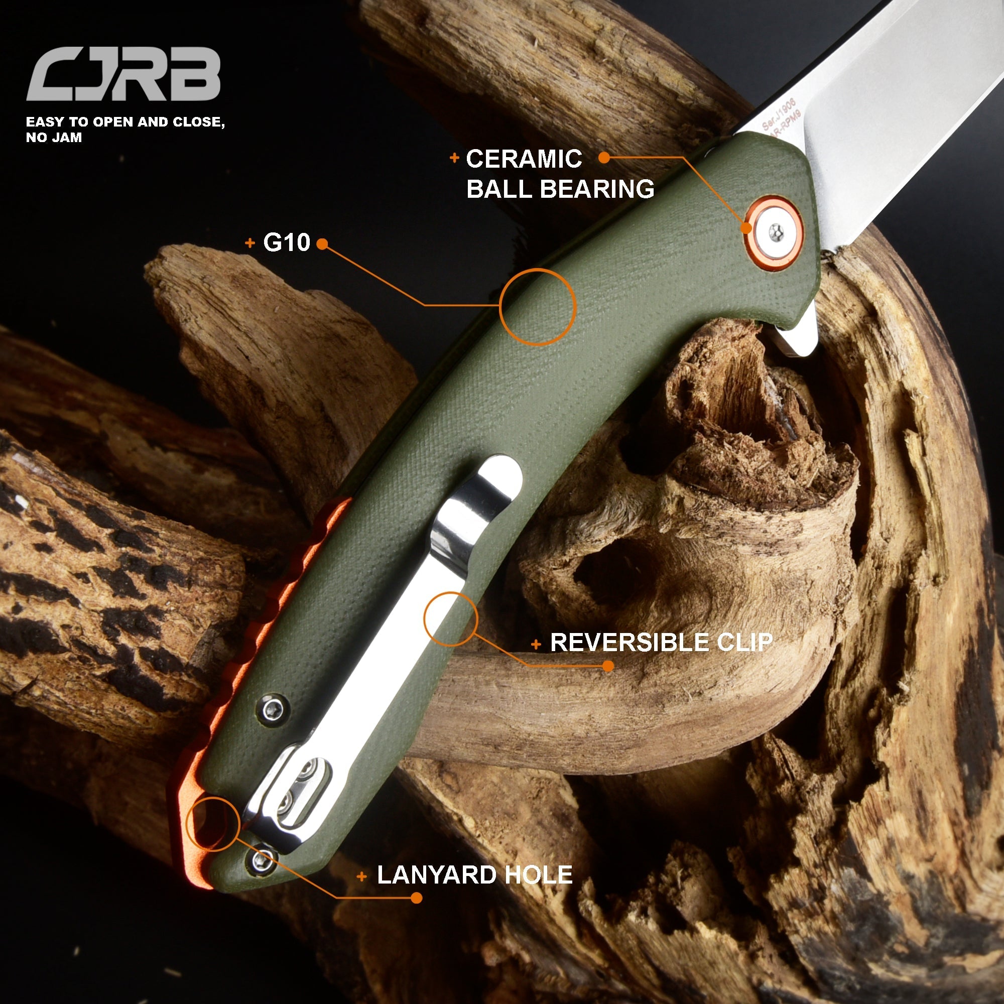 Cjrb Gobi J1906 AR-RPM9 Blade G10(Contoured & Cnc Pattern Texture) Handle Folding Knives - Green (J1906-GNC)
