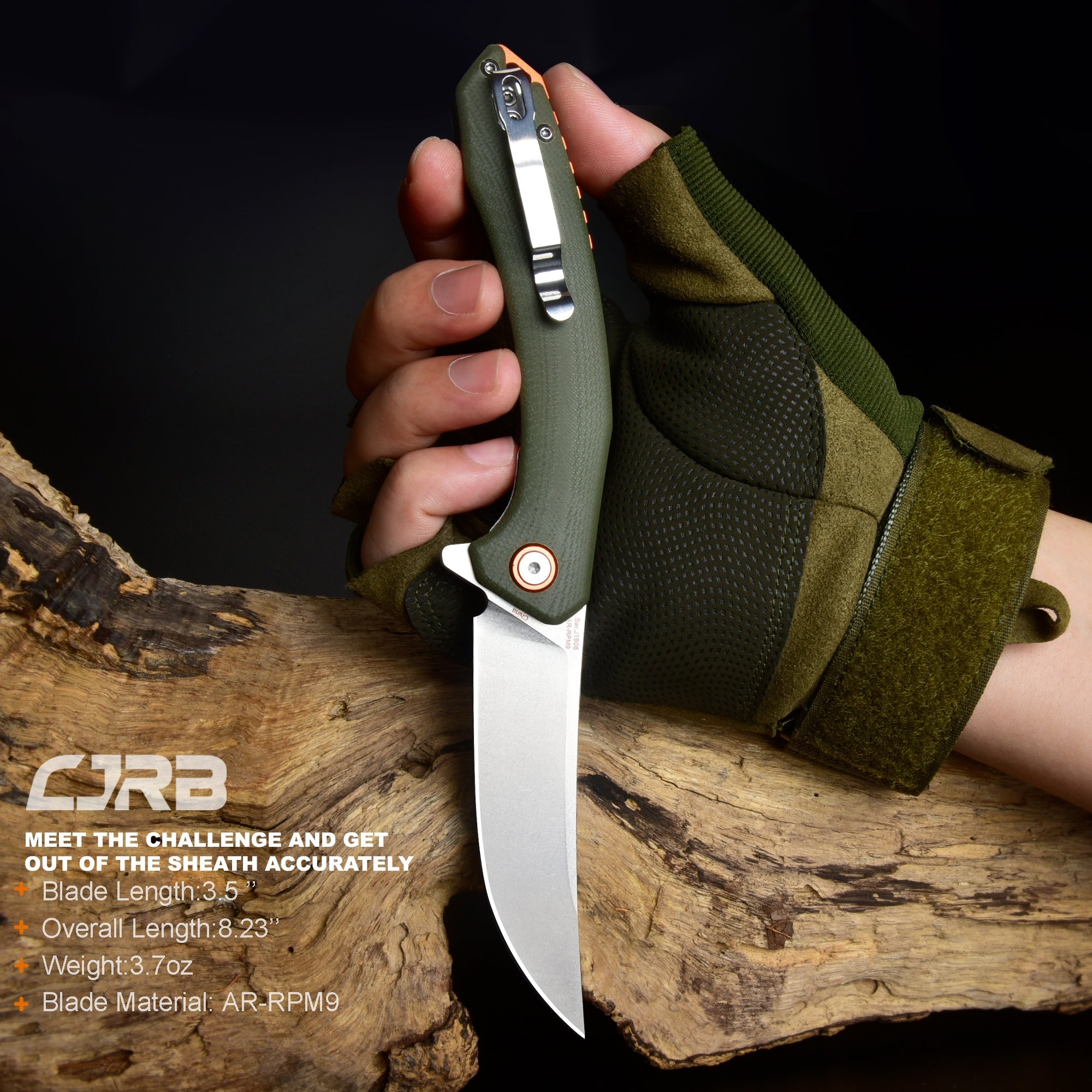 Cjrb Gobi J1906 AR-RPM9 Blade G10(Contoured & Cnc Pattern Texture) Handle Folding Knives - Green (J1906-GNC)