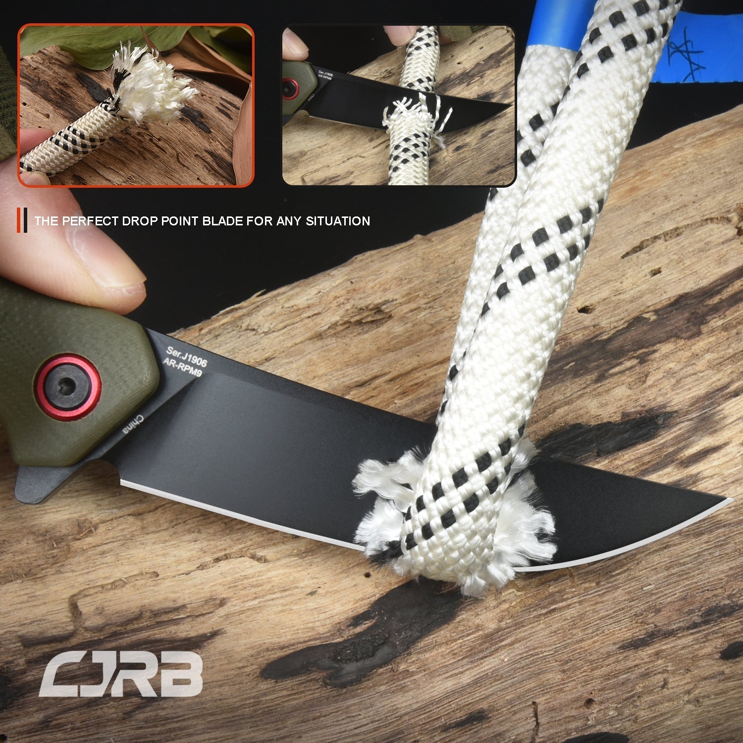 CJRB Gobi J1906 AR-RPM9 Steel Black Pvd Blade G10 Handle Folding Knives - Green (J1906-BGNC)