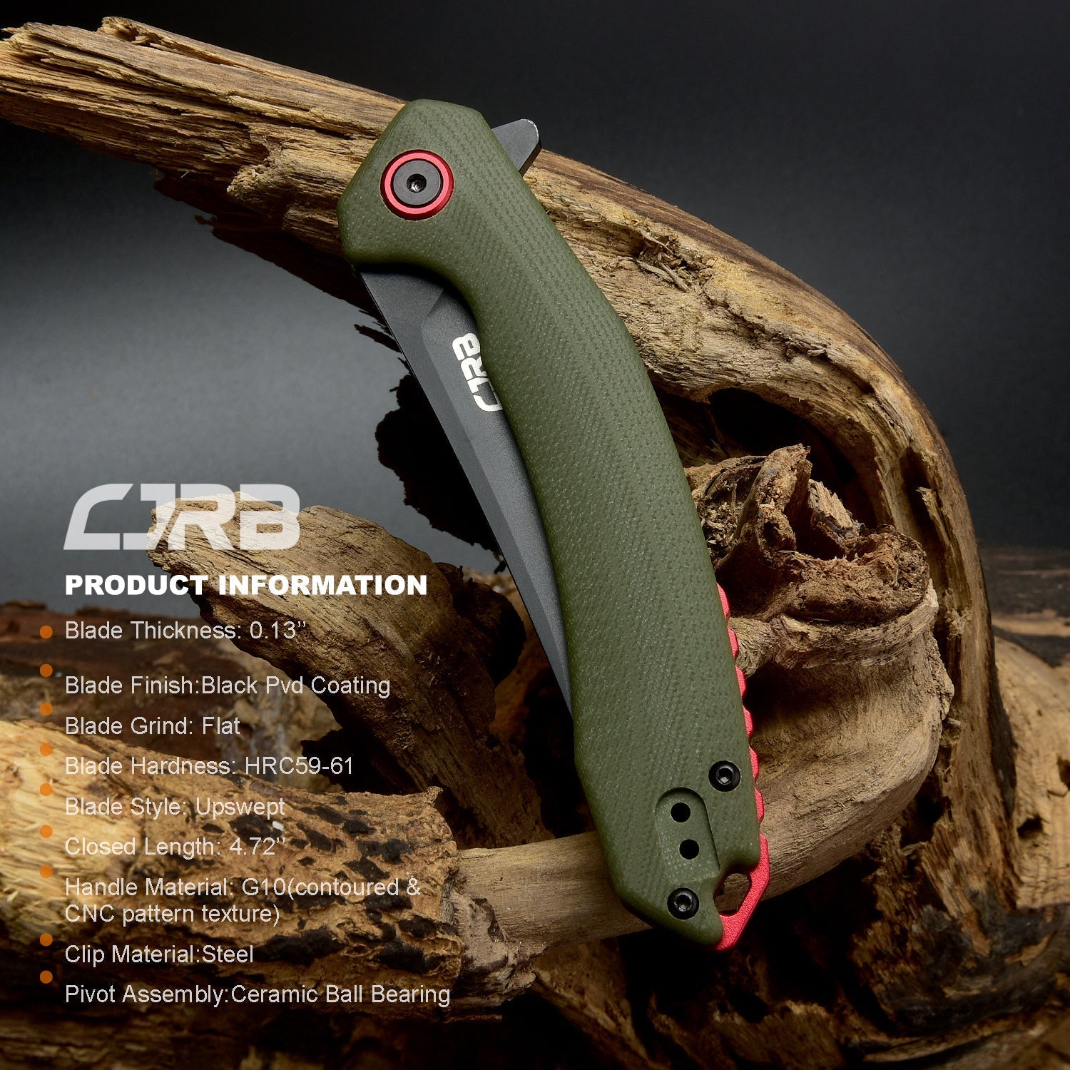 CJRB Gobi J1906 AR-RPM9 Steel Black Pvd Blade G10 Handle Folding Knives - Green (J1906-BGNC)