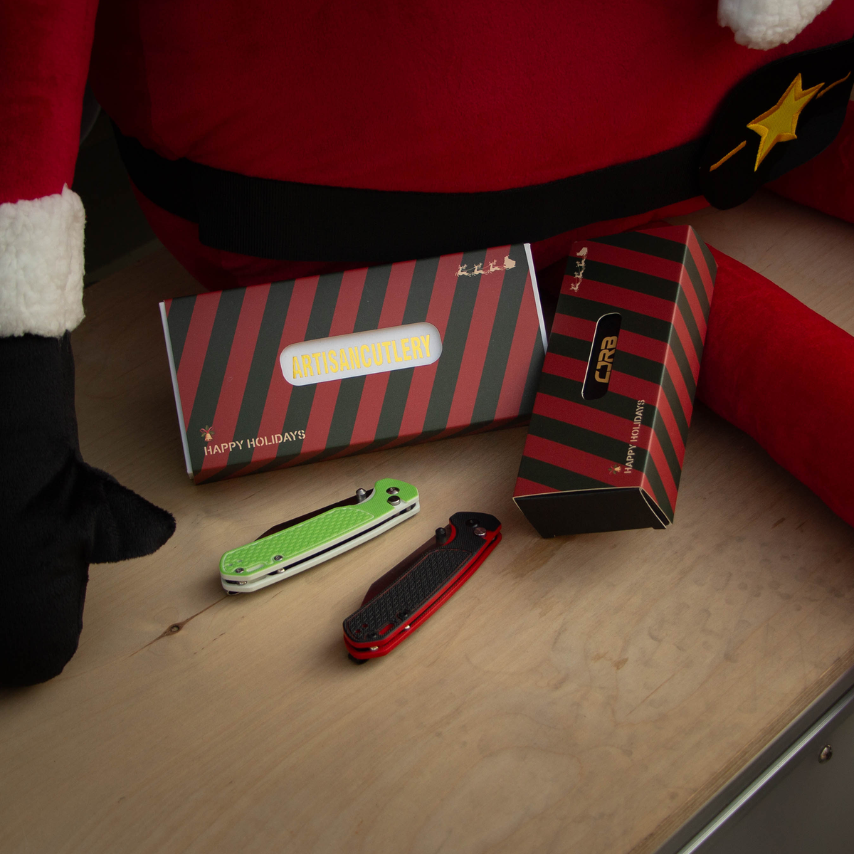 CJRB Pyrite-Light J1945 AR-RPM9 Steel G10 Handle Folding Knives (Holiday Exclusive) - Black&Red G10 (J1945-BRE)