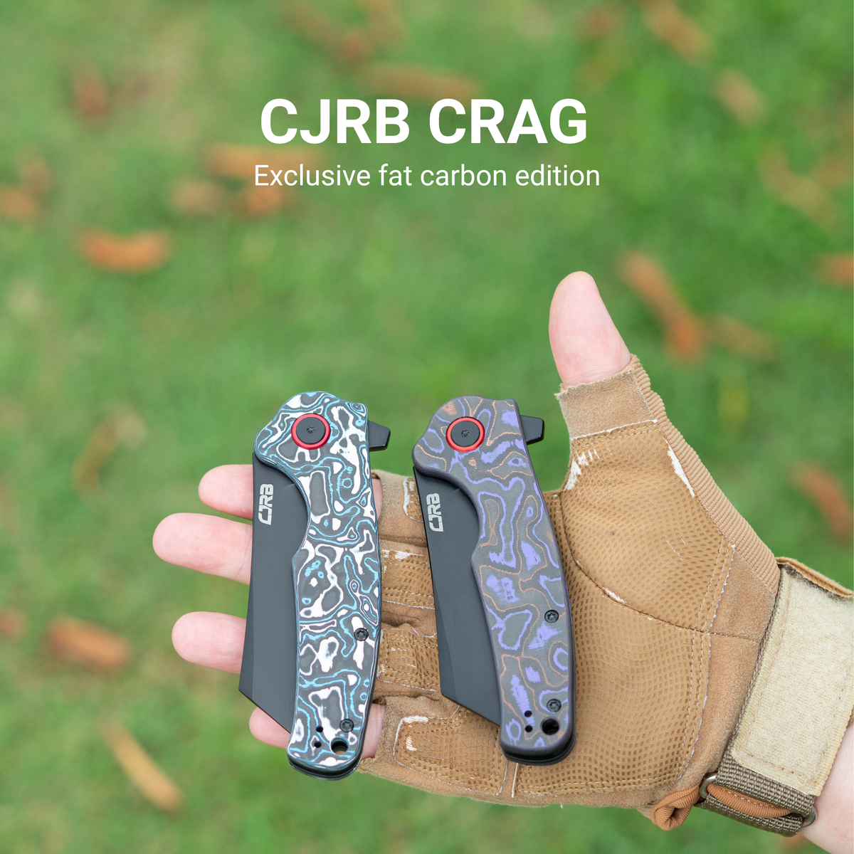 CJRB Crag Flipper & Liner Lock Folding Knife Blue & White Fat Carbon Handle (3.43'' 14C28N Steel Black PVD Coating Blade) J1904-BWCF (Exclusive)
