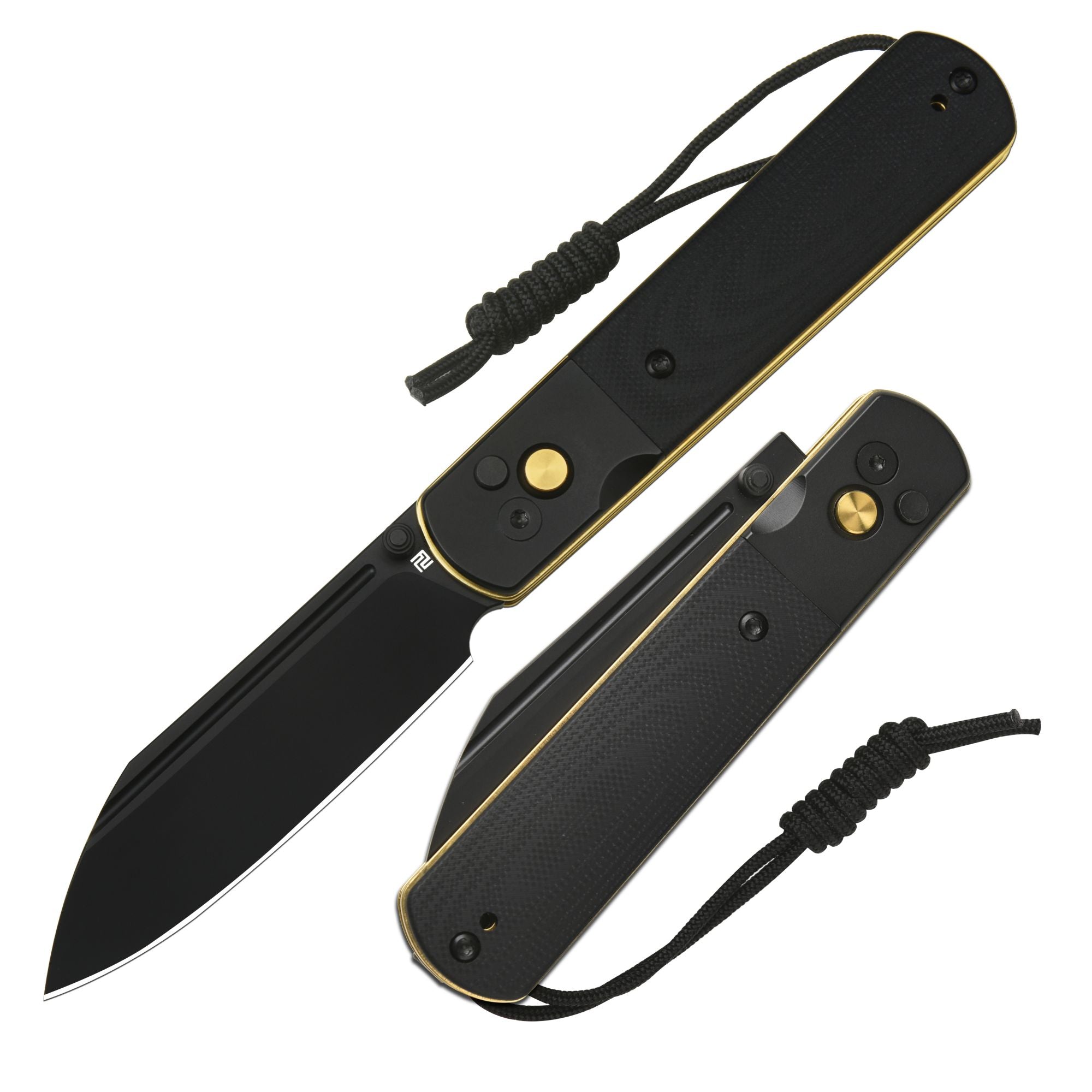 Artisan Cutlery Holm 1875P AR-RPM9 Steel Blade G10 Handle Folding Knives - Black PVD Steel+Black G10 Inlay+Gold PVD Steel Liner (1875P-BG)