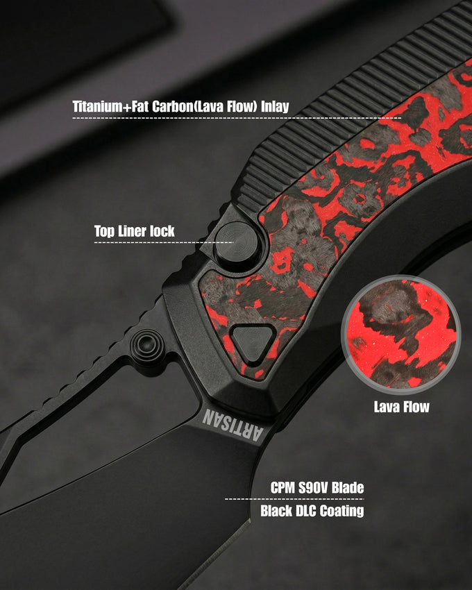 Artisan Cutlery The HellWing | All Black Ti with Red Fatcarbon Inlay - Product view 4