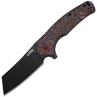 CJRB Crag Flipper & Liner Lock Folding Knife Purple Fat Carbon Handle (3.43'' 14C28N Steel Black PVD Coating Blade) J1904-PUCF (Exclusive)