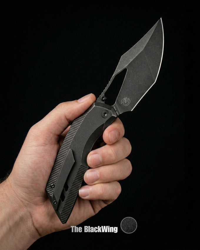 Artisan Cutlery The BlackWing | Tactical Tumbled Black Titanium - Product view 3