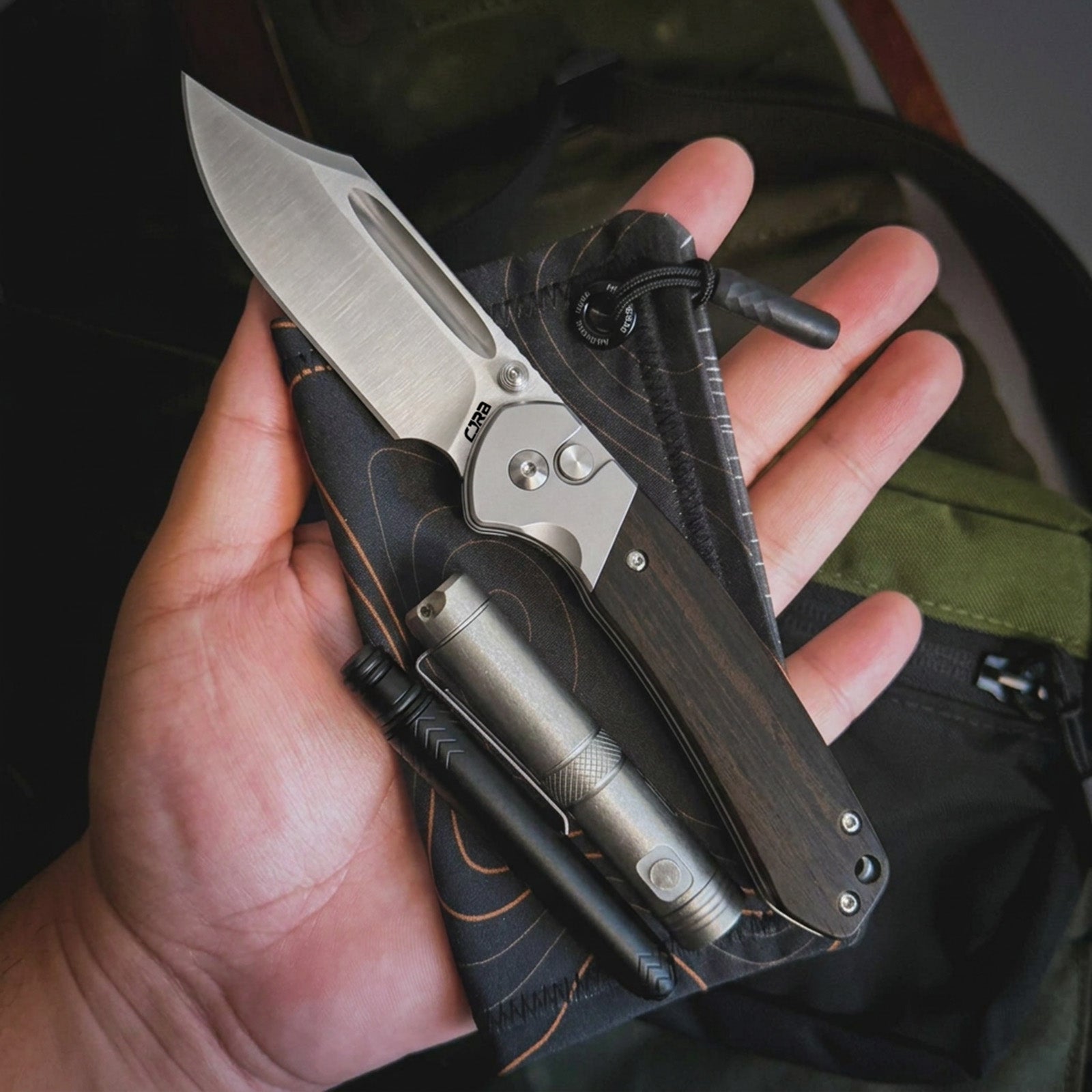 CJRB Bowie Pyrite J1942 AR-RPM9 Steel Blade Wood Handle Folding Knives - Ebony (J1942-EBN)