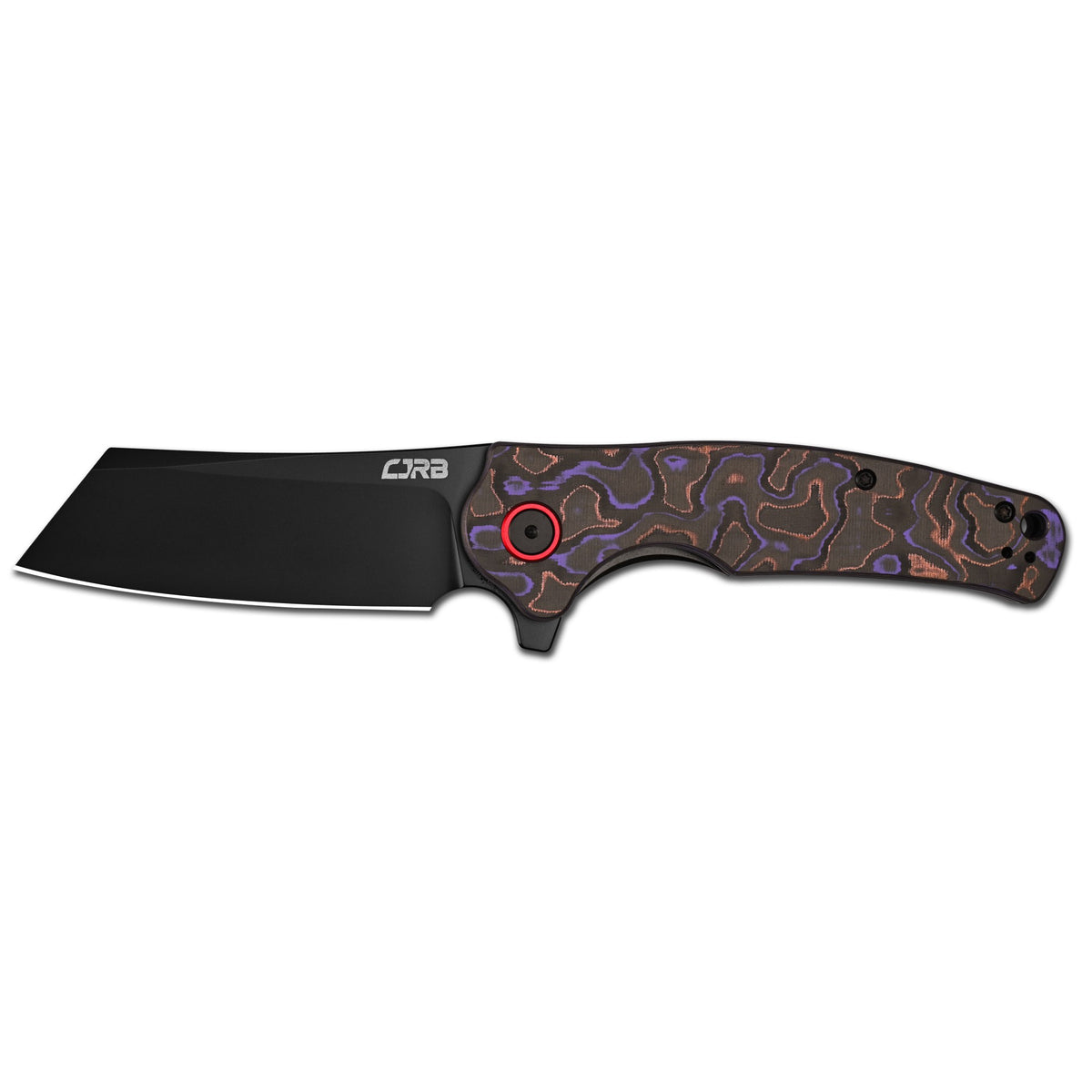 CJRB Crag Flipper & Liner Lock Folding Knife Purple Fat Carbon Handle (3.43'' 14C28N Steel Black PVD Coating Blade) J1904-PUCF (Exclusive)