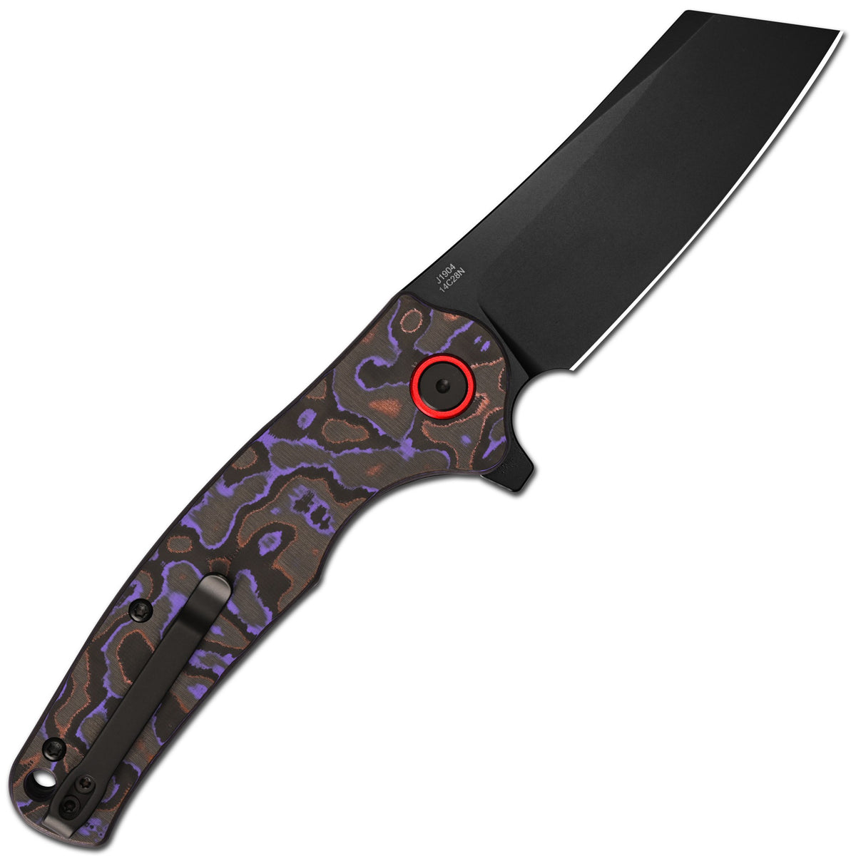 CJRB Crag Flipper & Liner Lock Folding Knife Purple Fat Carbon Handle (3.43'' 14C28N Steel Black PVD Coating Blade) J1904-PUCF (Exclusive)