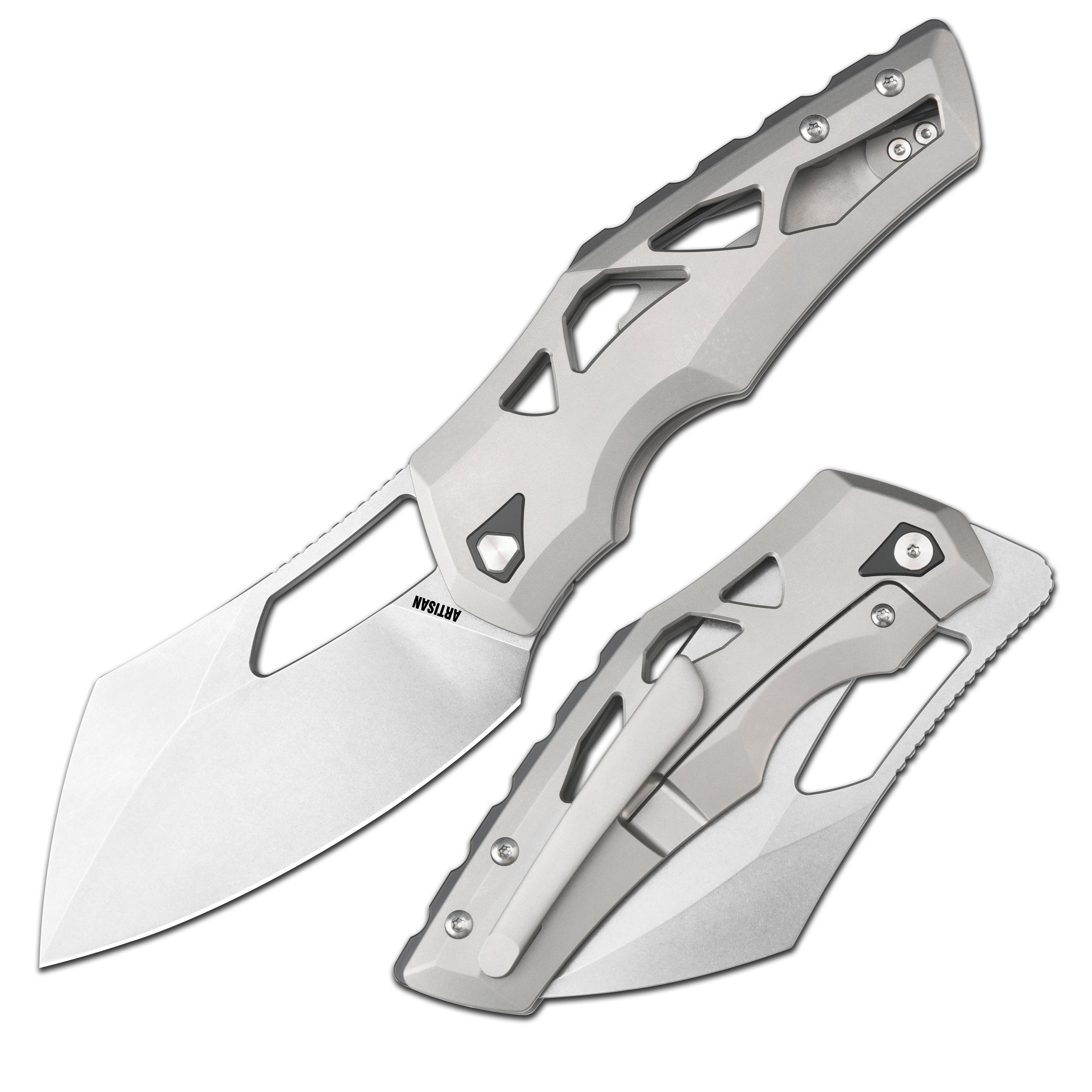 Artisan Cutlery Tortoise 1884G S35VN Steel Blade Titanium Handle Folding Knives