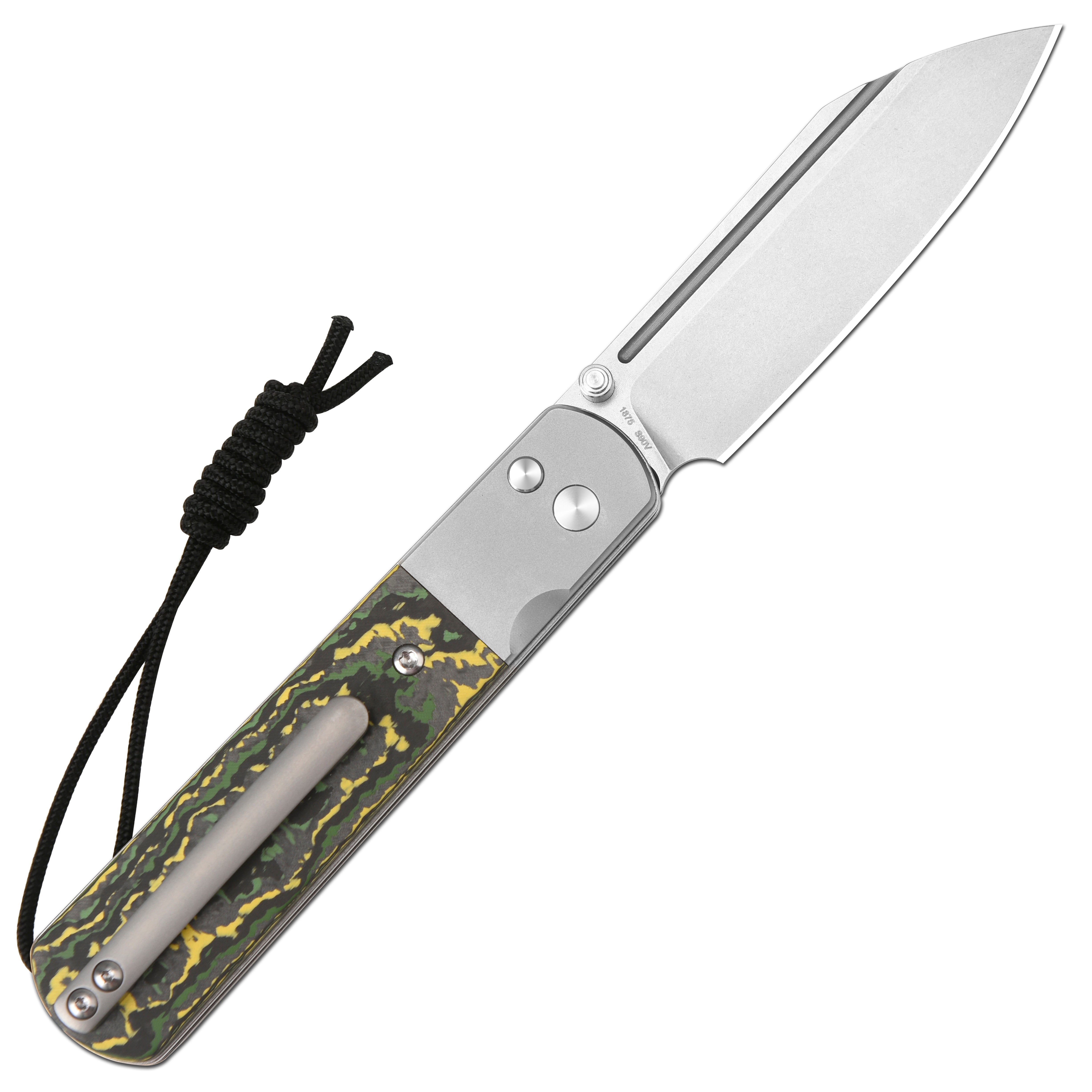 Artisan Cutlery Holm 1875 S90V Steel Blade TItanium and Fat Carbon Handle Folding Knives(Holiday Exclusive) - Yellow&Green Fat Carbon (1875G-FCTX)