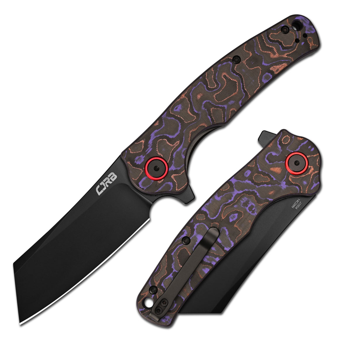 CJRB Crag Flipper & Liner Lock Folding Knife Purple Fat Carbon Handle (3.43'' 14C28N Steel Black PVD Coating Blade) J1904-PUCF (Exclusive)