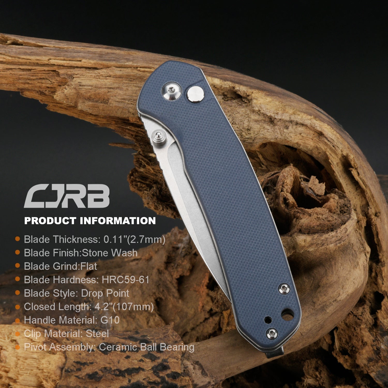 CJRB Pyrite J1925 AR-RPM9 Steel Stone Wash Blade G10 Handle Folding Knives - Gray (J1925-GY)