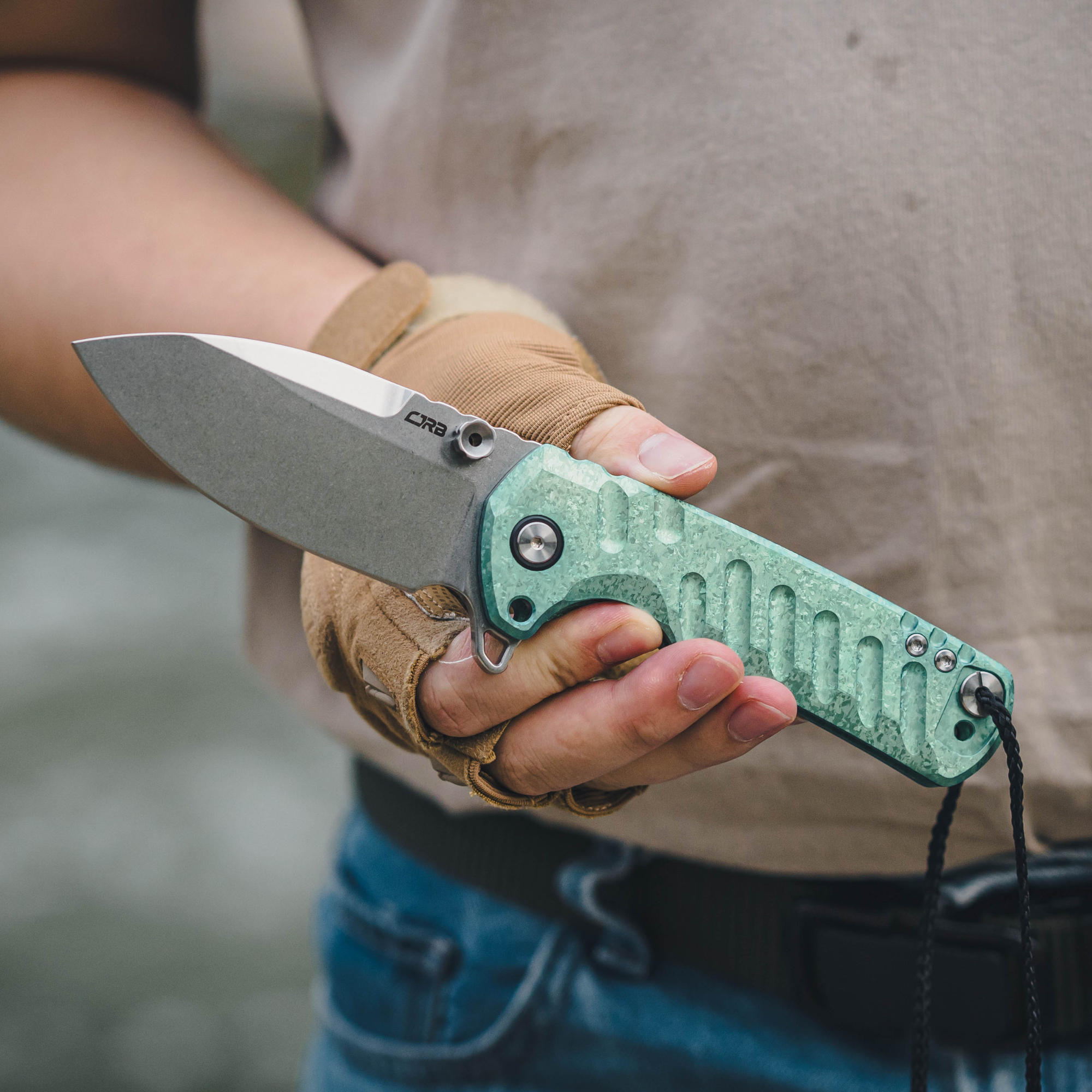 CJRB Tundra Flipper &Thumb Stud & Locking Pin & Frame Lock Tatical Knife Crystal Titanium Handle (3.78'' Stone Wash CPM S35VN Blade) J1966G-CGN (Limited Edition)