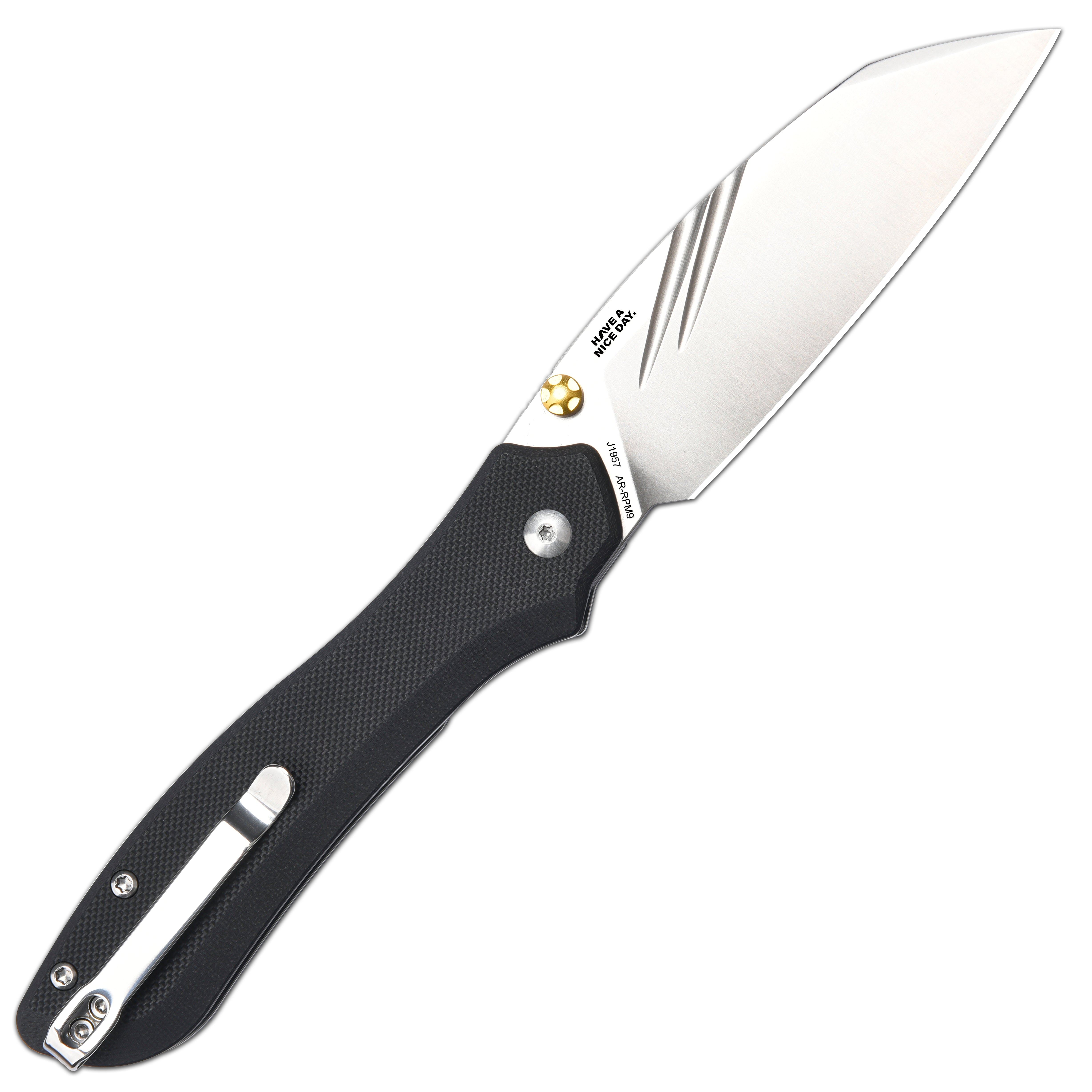 CJRB Fugly J1957 AR-RPM9 Steel Blade G10 Handle Folding Knives - Sand Polish/Black G10 (J1957-BK)