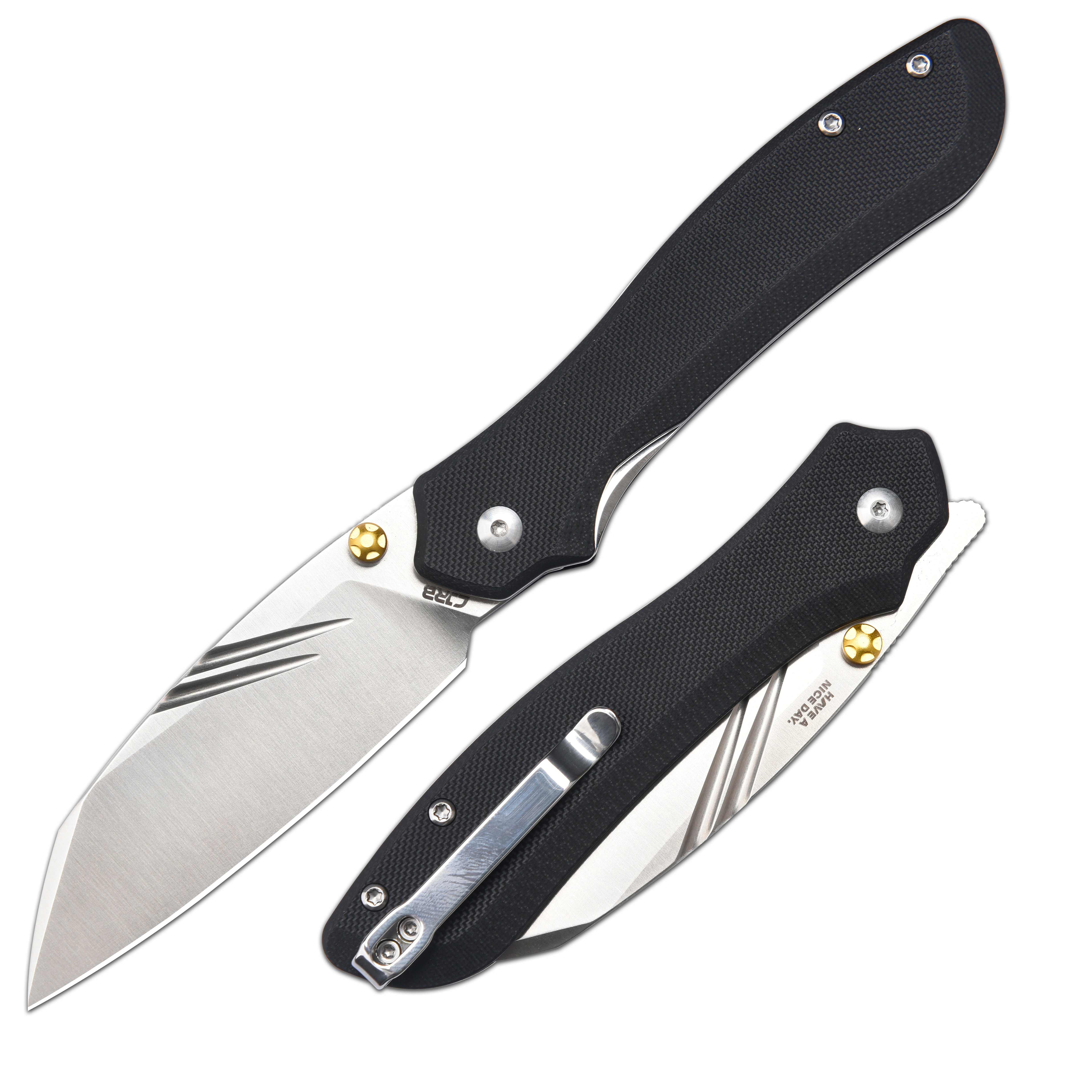 CJRB Fugly J1957 AR-RPM9 Steel Blade G10 Handle Folding Knives - Sand Polish/Black G10 (J1957-BK)