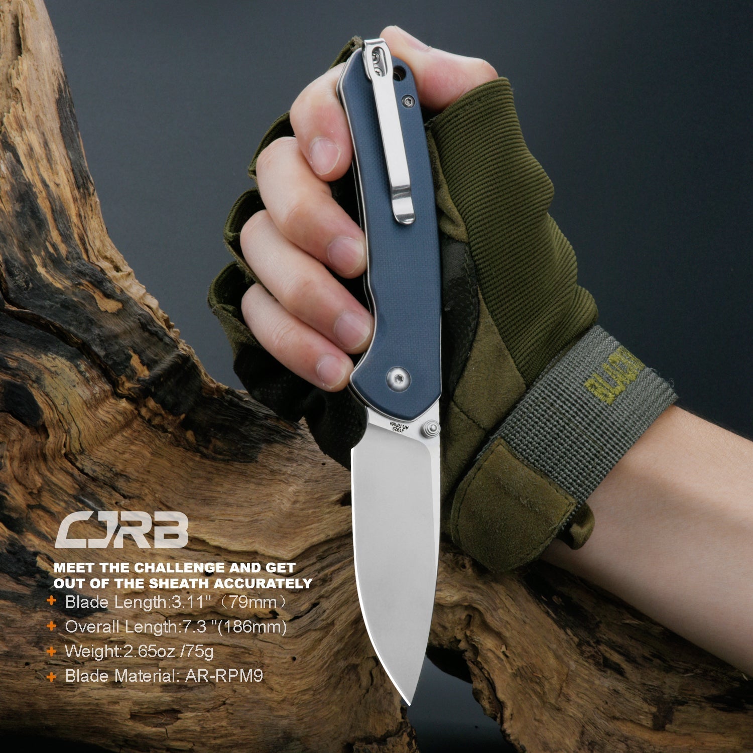 CJRB Pyrite J1925 AR-RPM9 Steel Stone Wash Blade G10 Handle Folding Knives - Gray (J1925-GY)