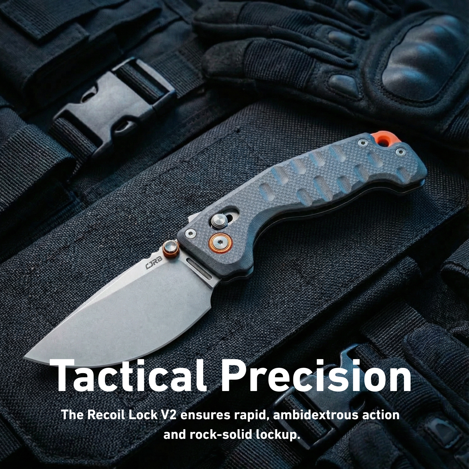 CJRB Doubletap Thumb Stud & Recoil Lock V2 Tatical Knife Blue G10 Handle(3.86'' D2 Stone Wash Blade) J1970-BU