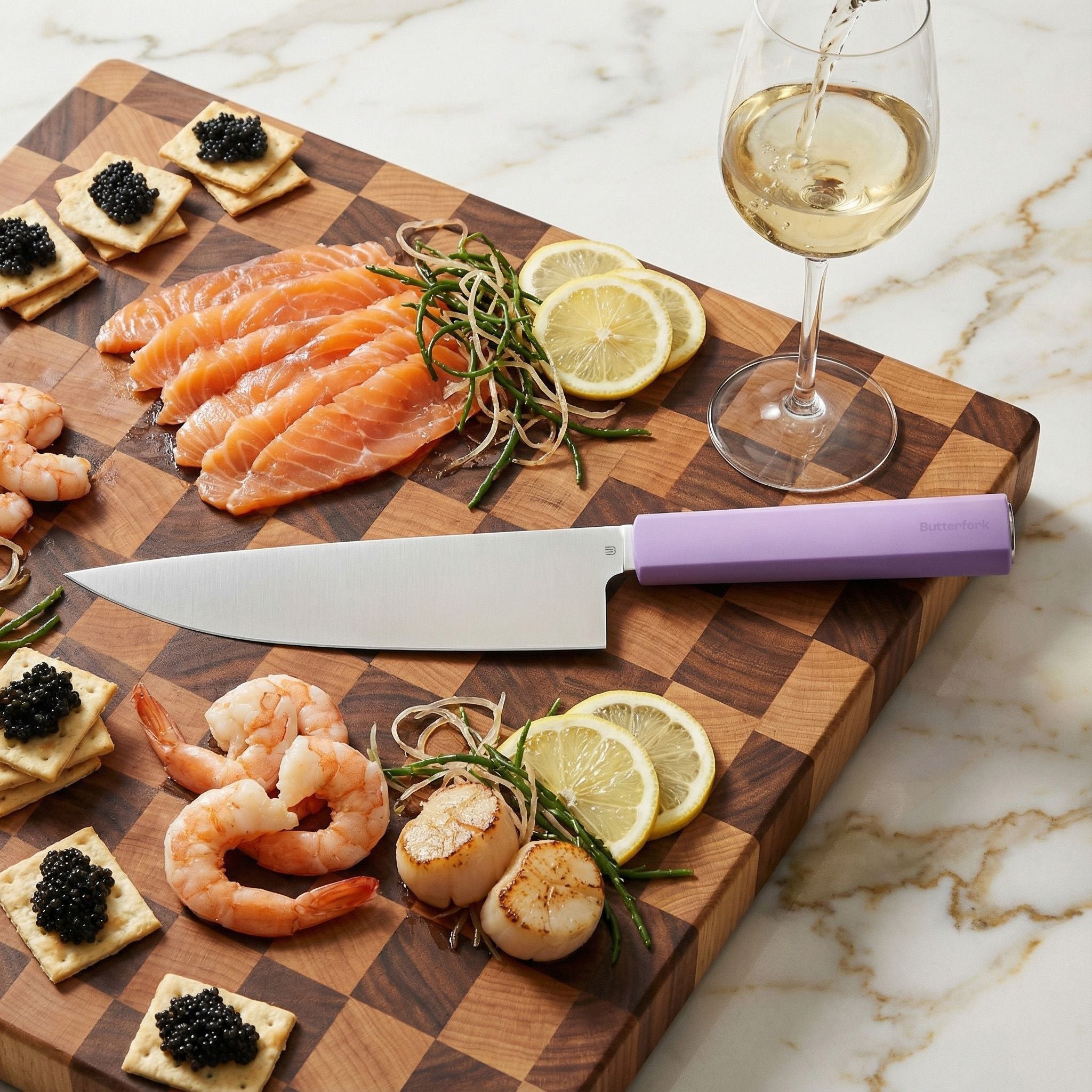 Butterfork Purest 8” Chef's Knife, AR-RPM9 Stainless Steel, Replaceable ABS Handle, Mist Violet