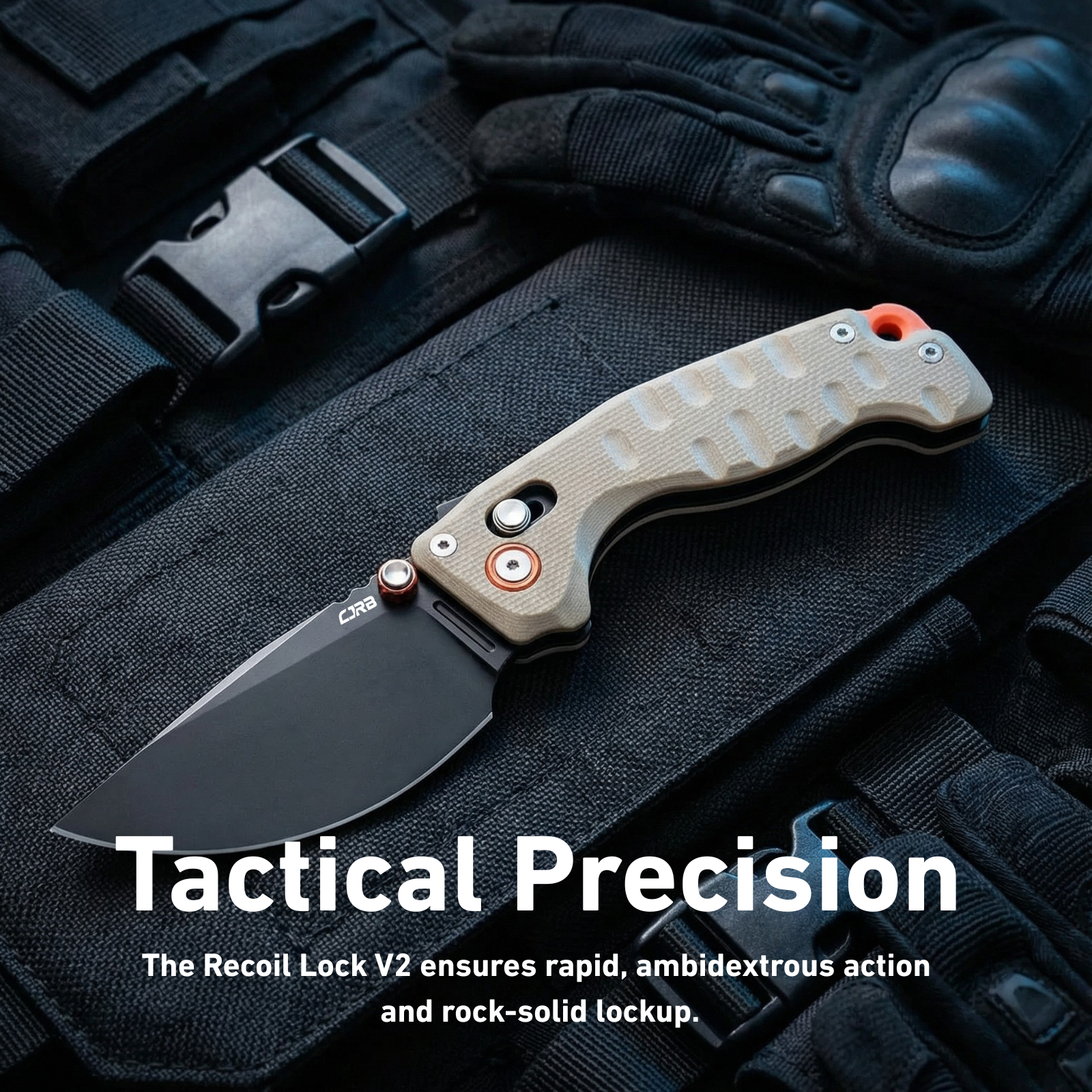 CJRB Doubletap Thumb Stud & Recoil Lock V2 Tatical Knife Desert G10 Handle(3.86'' D2 Black PVD Coating Blade) J1970-BDE